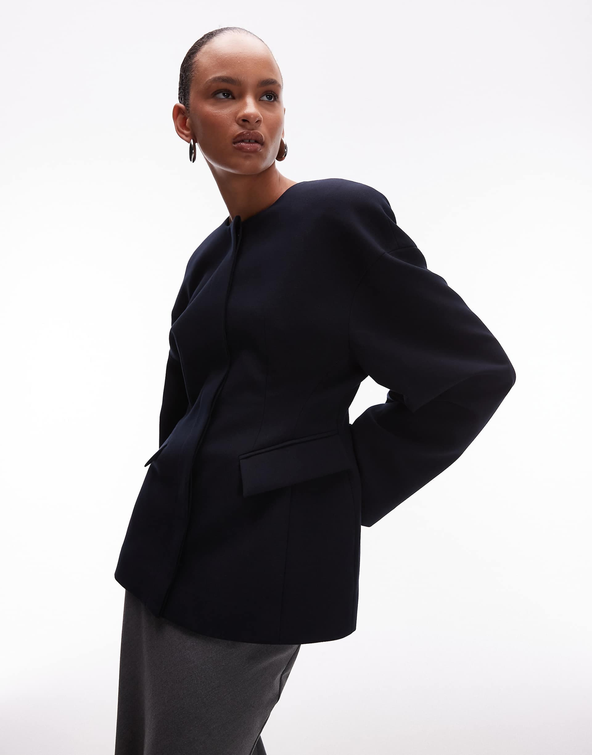 ASOS DESIGN sculpted collarless blazer in navy