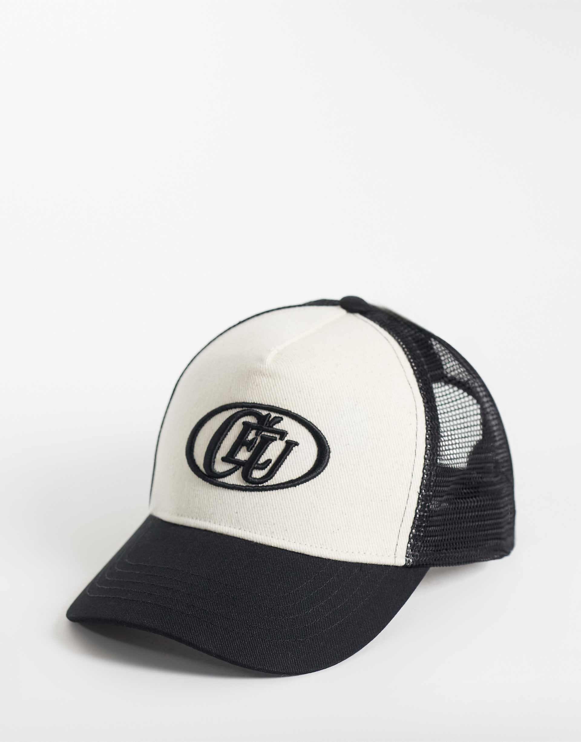 ASOS DESIGN trucker cap with embroidery in black