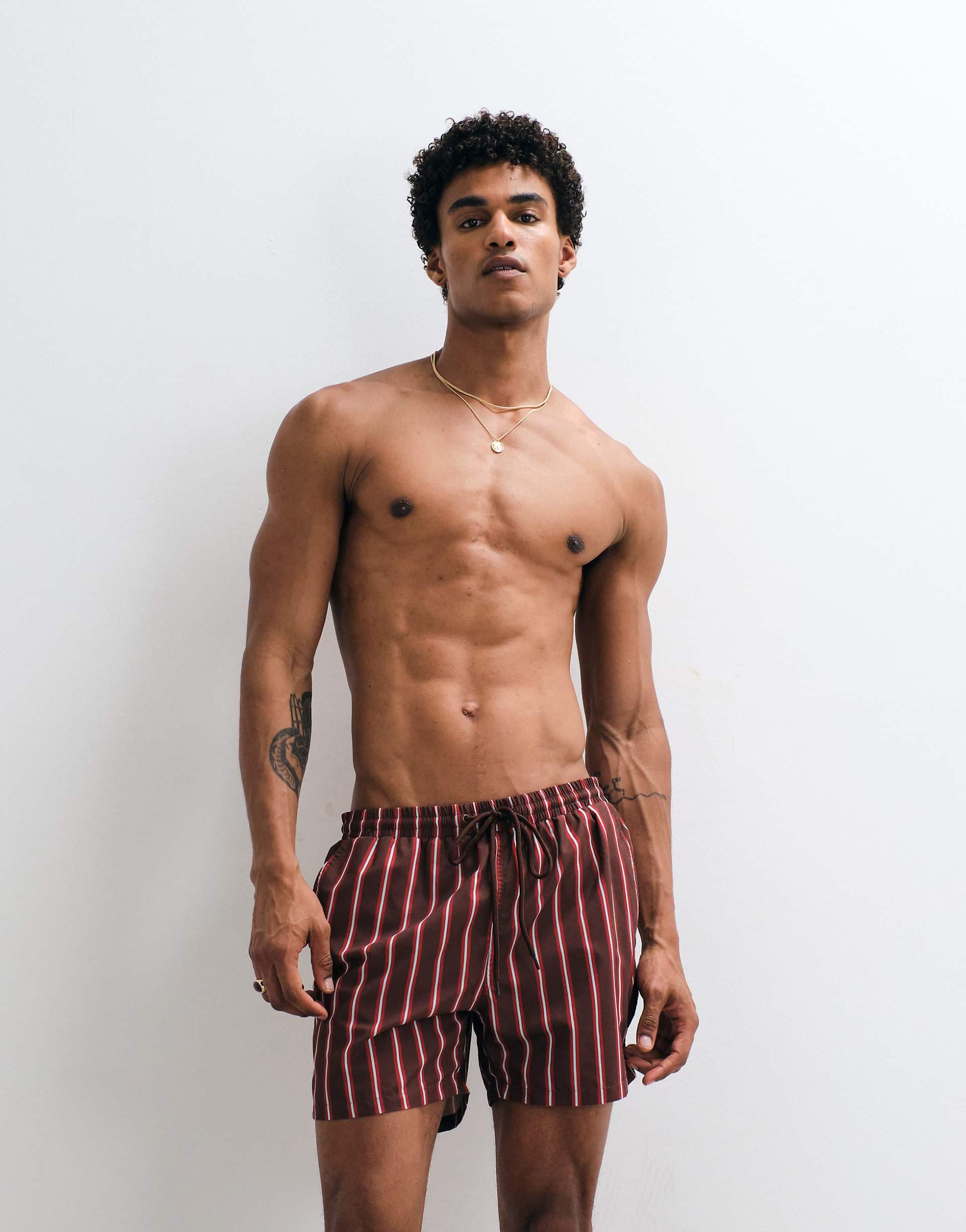 South Beach striped swim shorts in dark brown