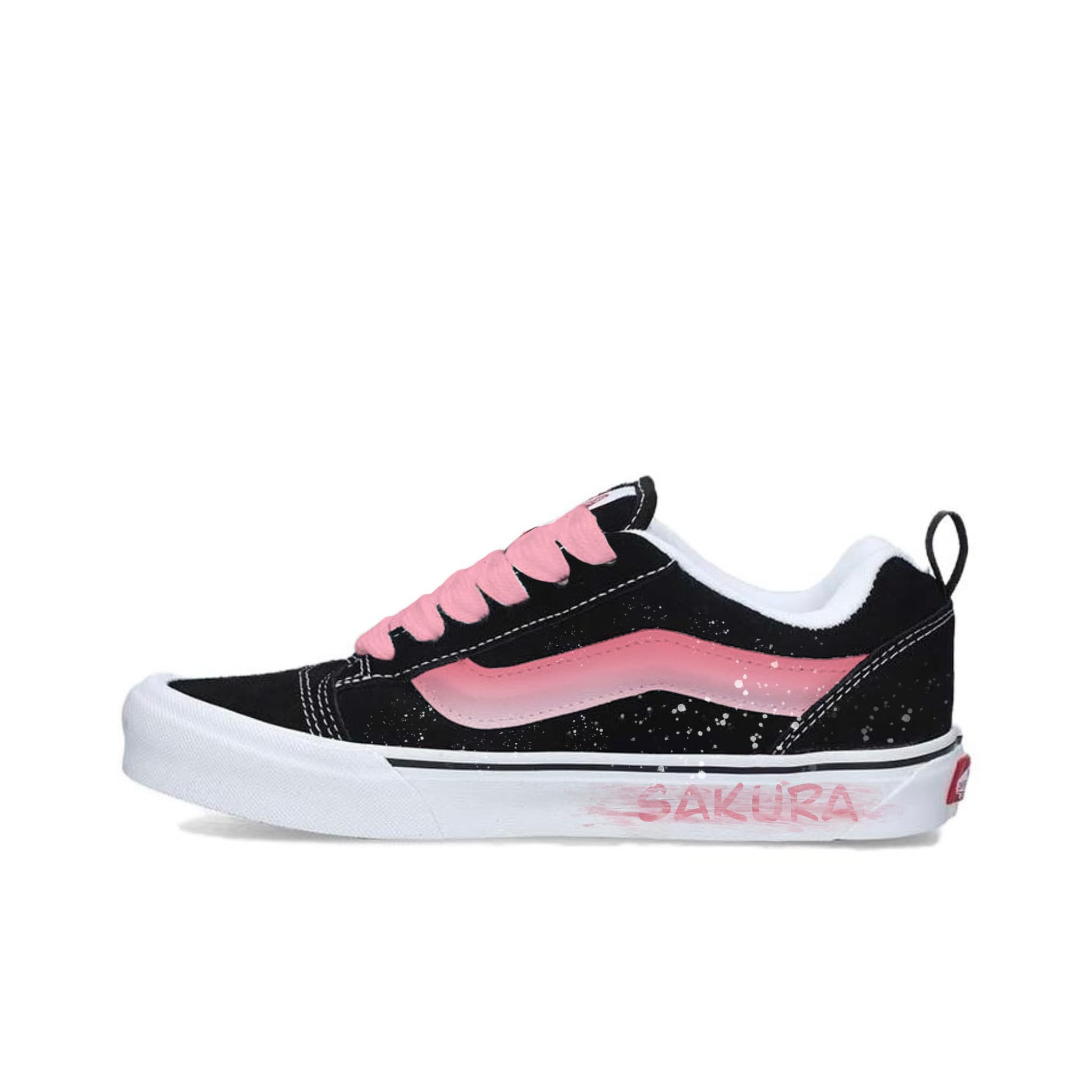 Vans Knu Skool Anti Slip Wear Resistant Low Top Canvas Shoes Unisex Black White Pink