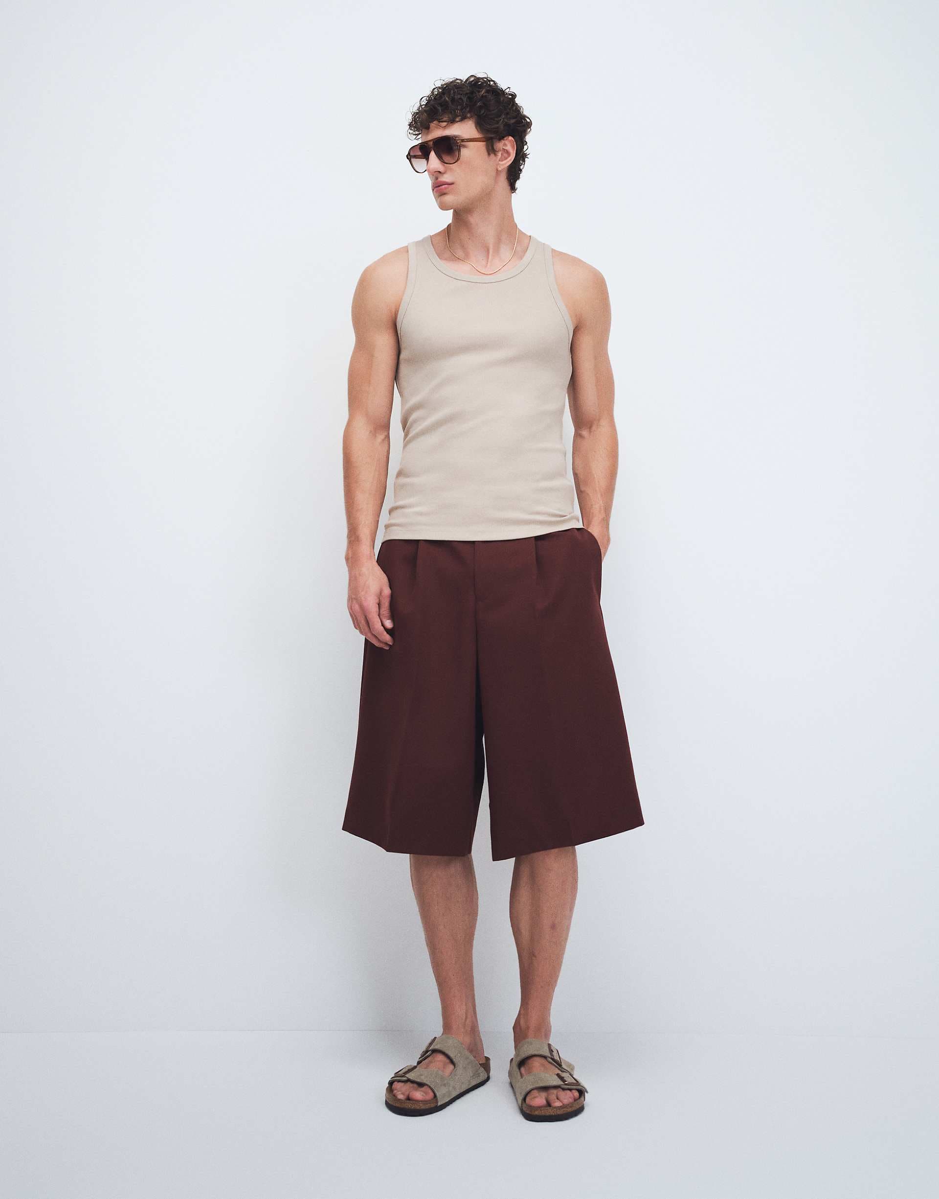ASOS DESIGN tailored pleated oversized bermuda shorts in burgundy
