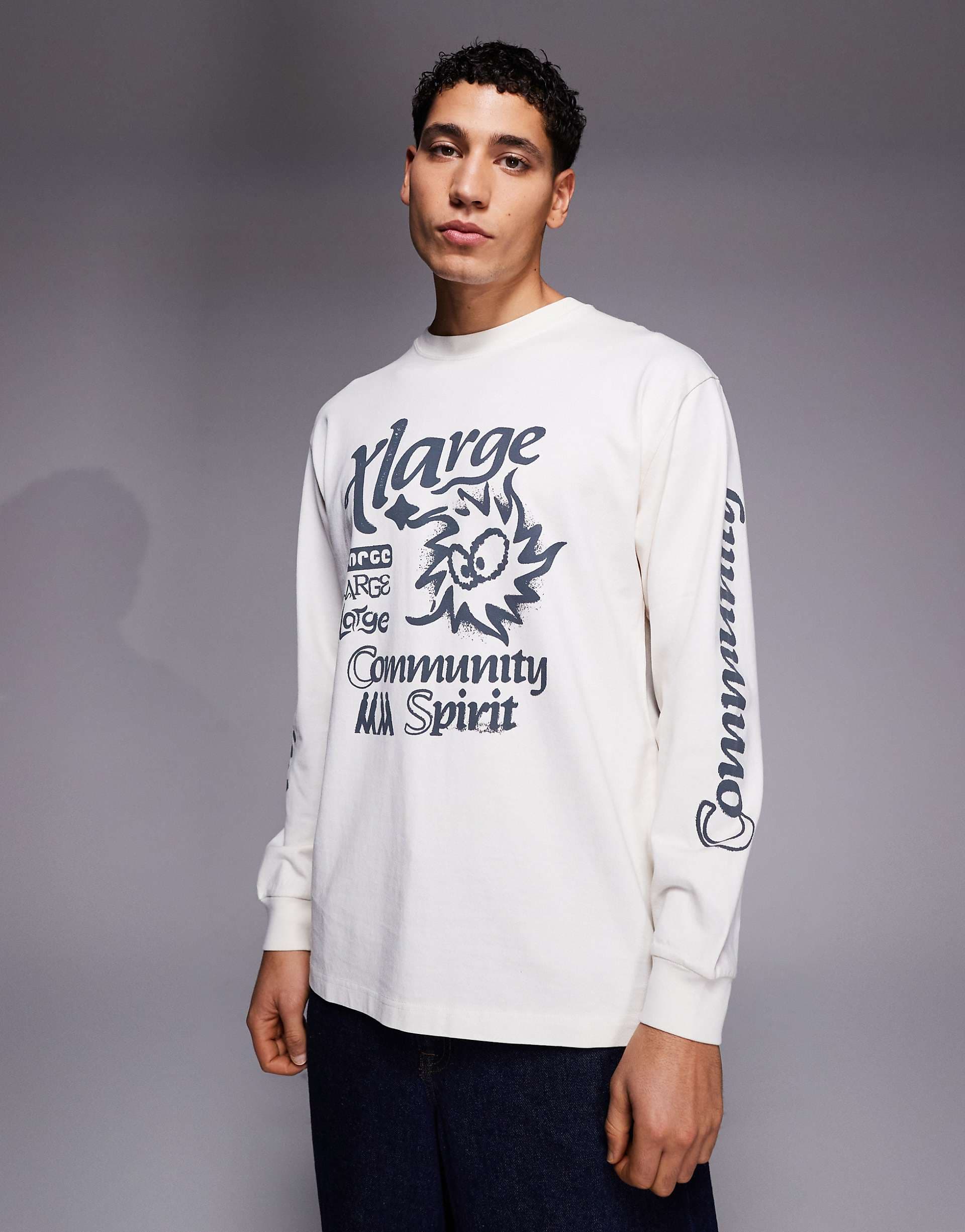 XLARGE long sleeve graphic logo pigment dyed T-shirt in off white