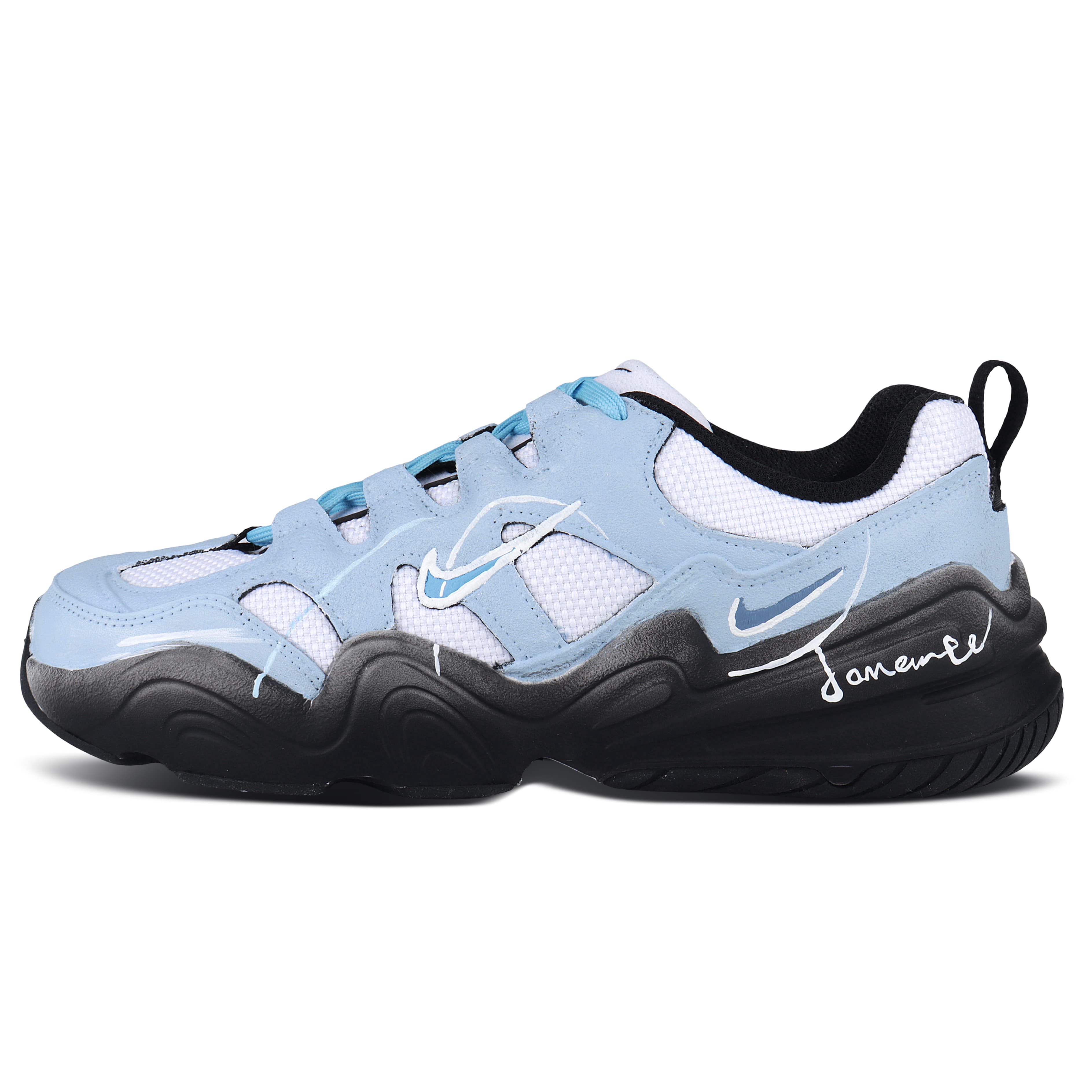 Nike Tech Hera 'Cangsu Graffiti' Custom Design 'Carbon Grey Wave' Premium Niche Low-Top Casual Shoes Unisex Blue White