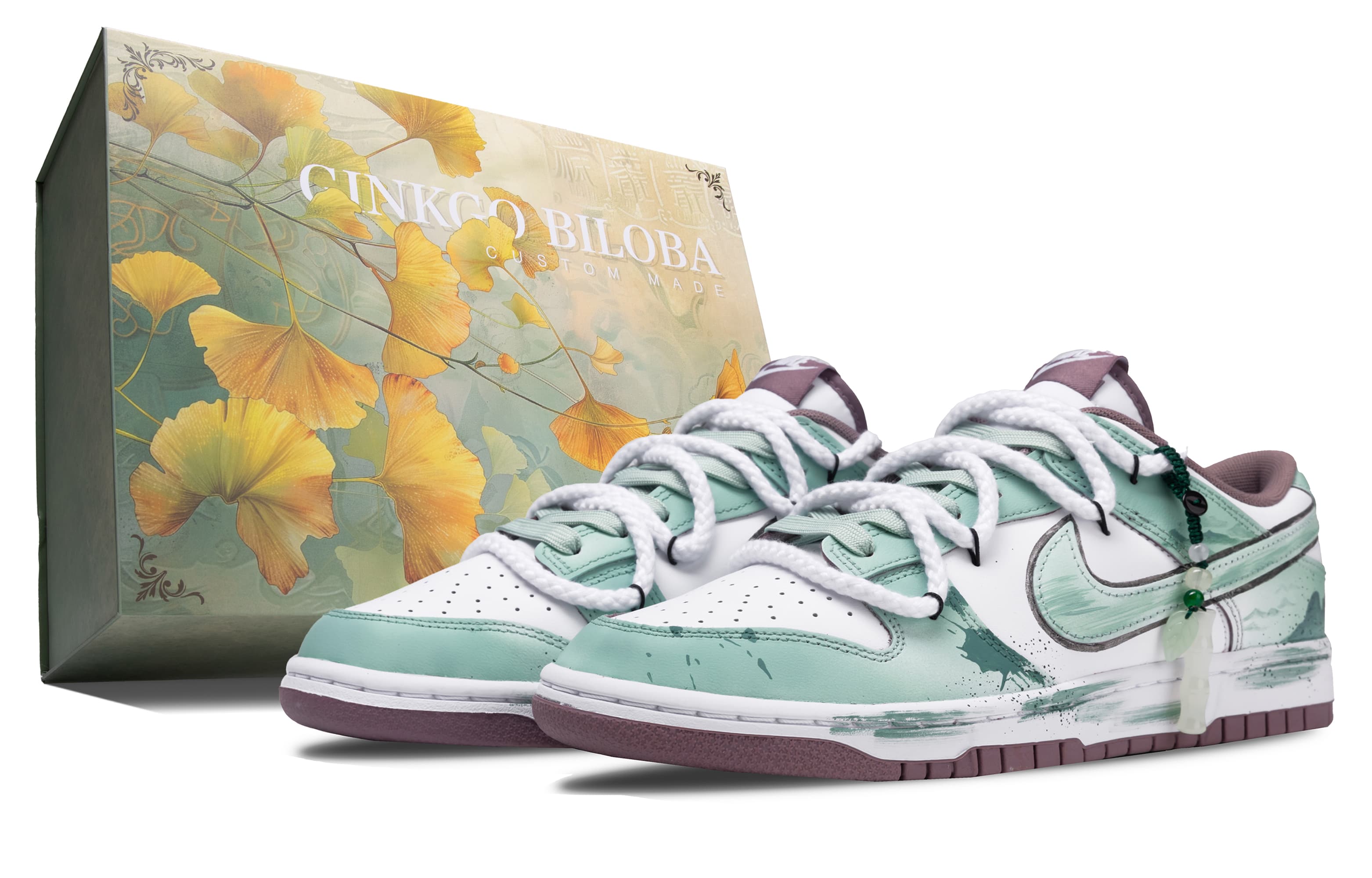 Custom SneakersNike Dunk 'Early Spring Buds' Landscape Bamboo Ink Wash Distressed Chinese Oriental Retro Comfortable Versatile Wear-Resistant Low-Top Sneakers Unisex Green
