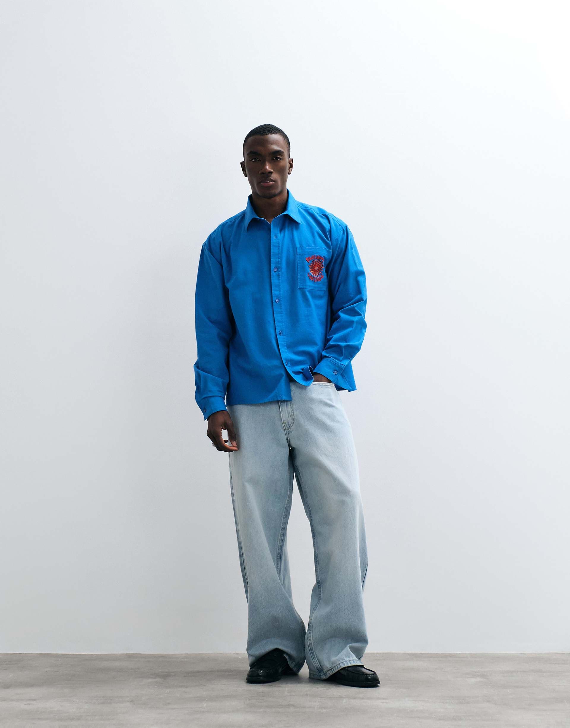 Reclaimed Vintage oversized relaxed shirt with logo in cobalt blue