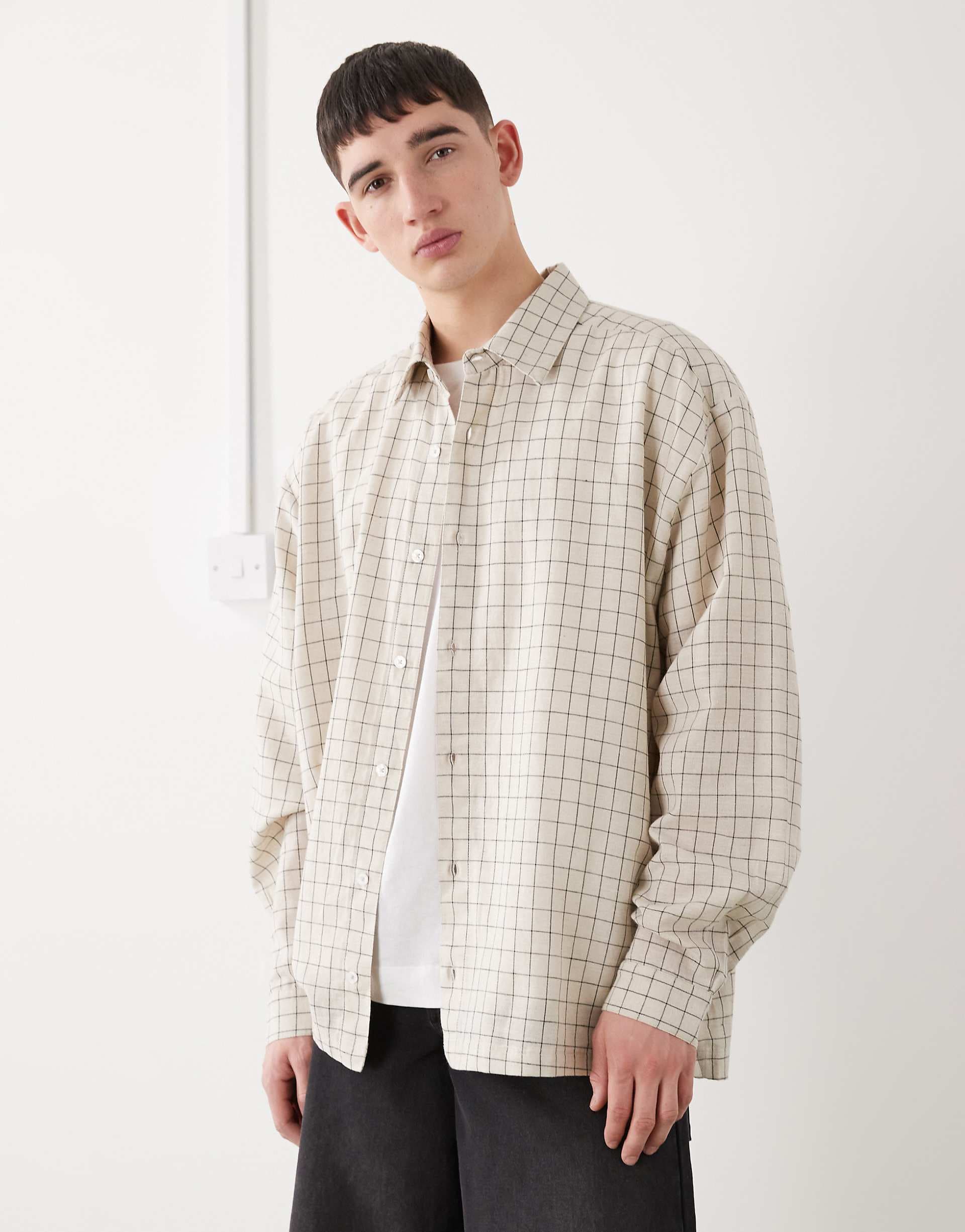 COLLUSION oversized long sleeve shirt in neutral plaid