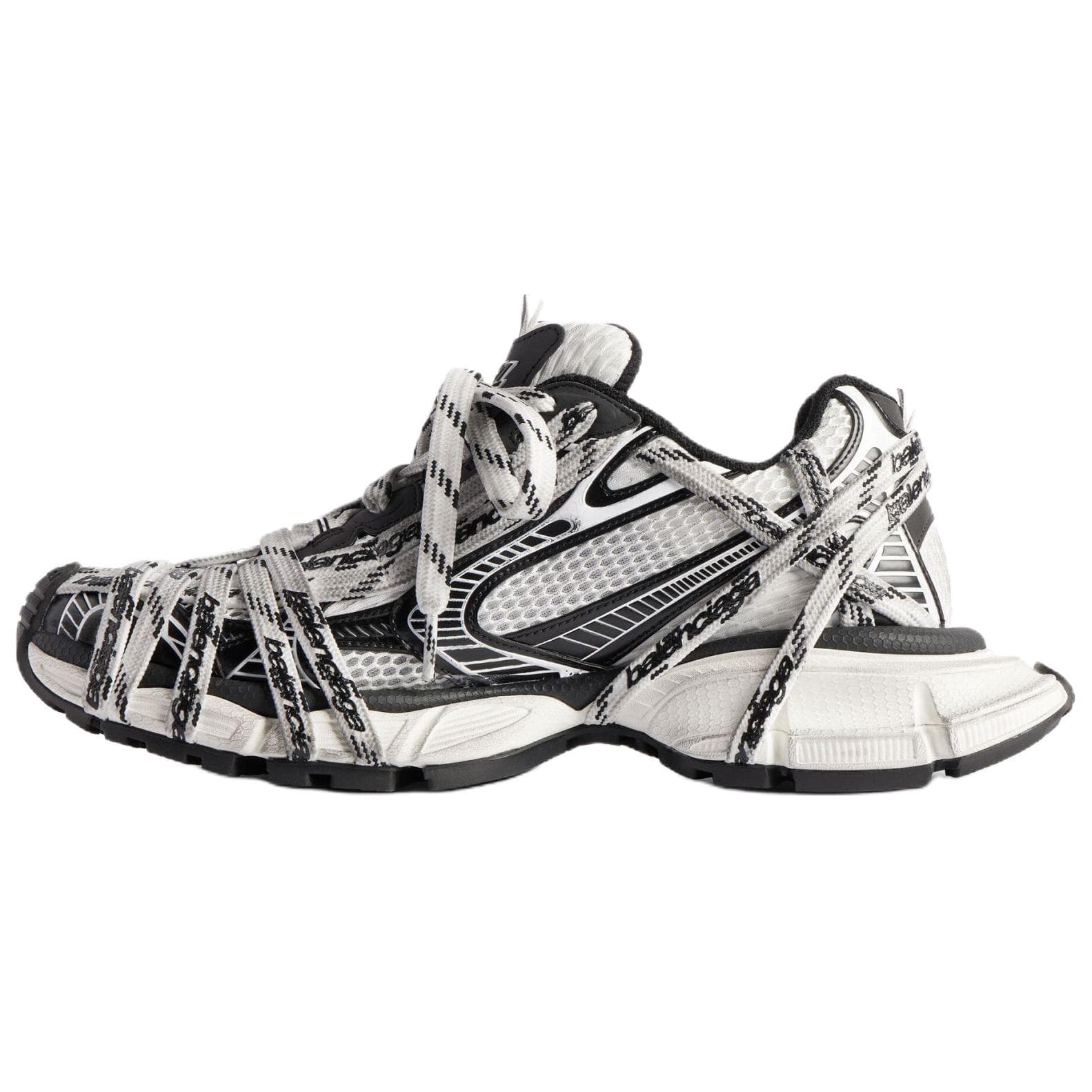Balenciaga 3XL Full Print Lace-Up Round Toe Low-Top Dad Shoes Women's Black White