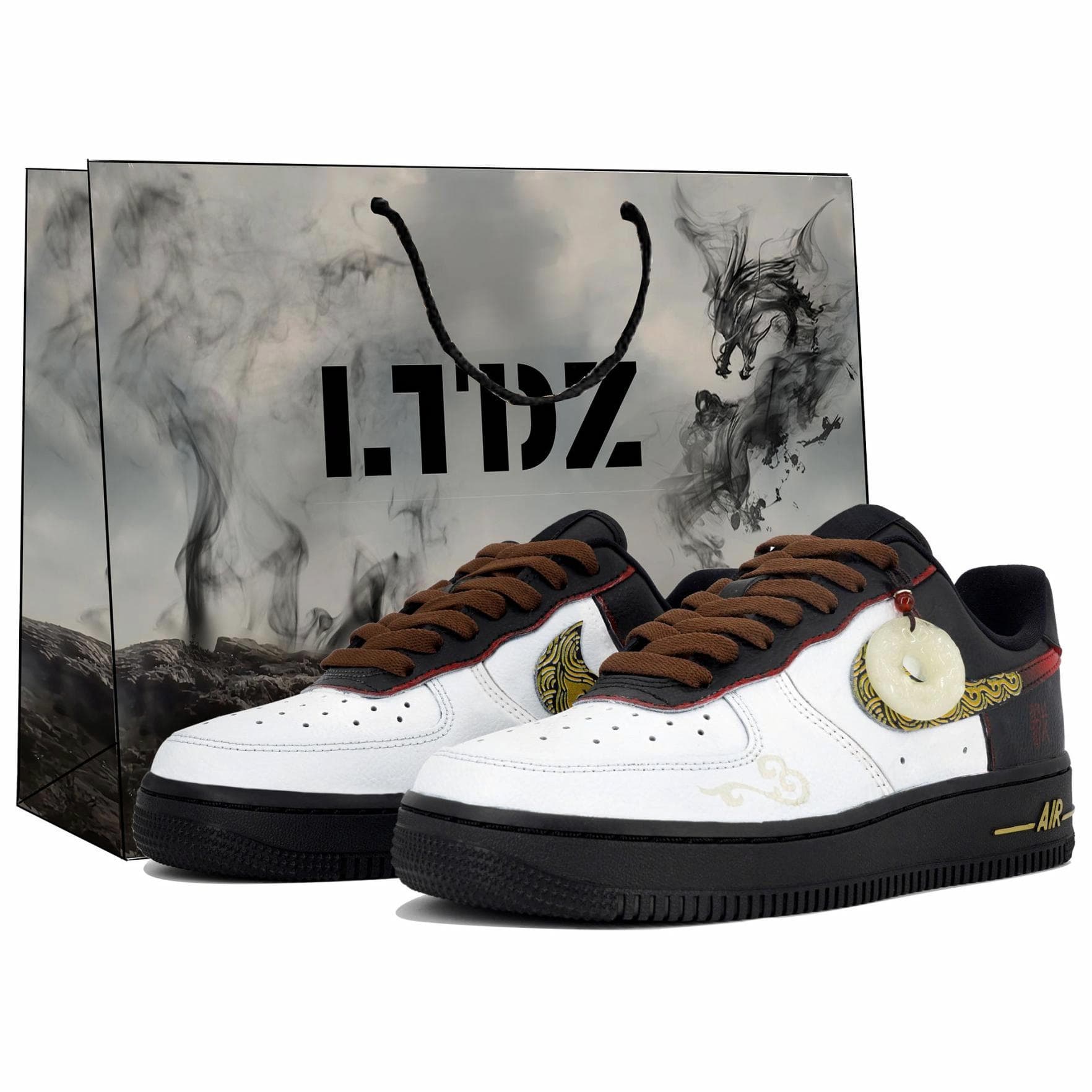 Custom Sneakers Nike Air Force 1 LTDZ True Lord Manifestation Gift Bag Edition Chinese Style Game Theme Premium Fashion Versatile Slip-Resistant Wear-Resistant Low-Top Skate Shoes Unisex Black/White