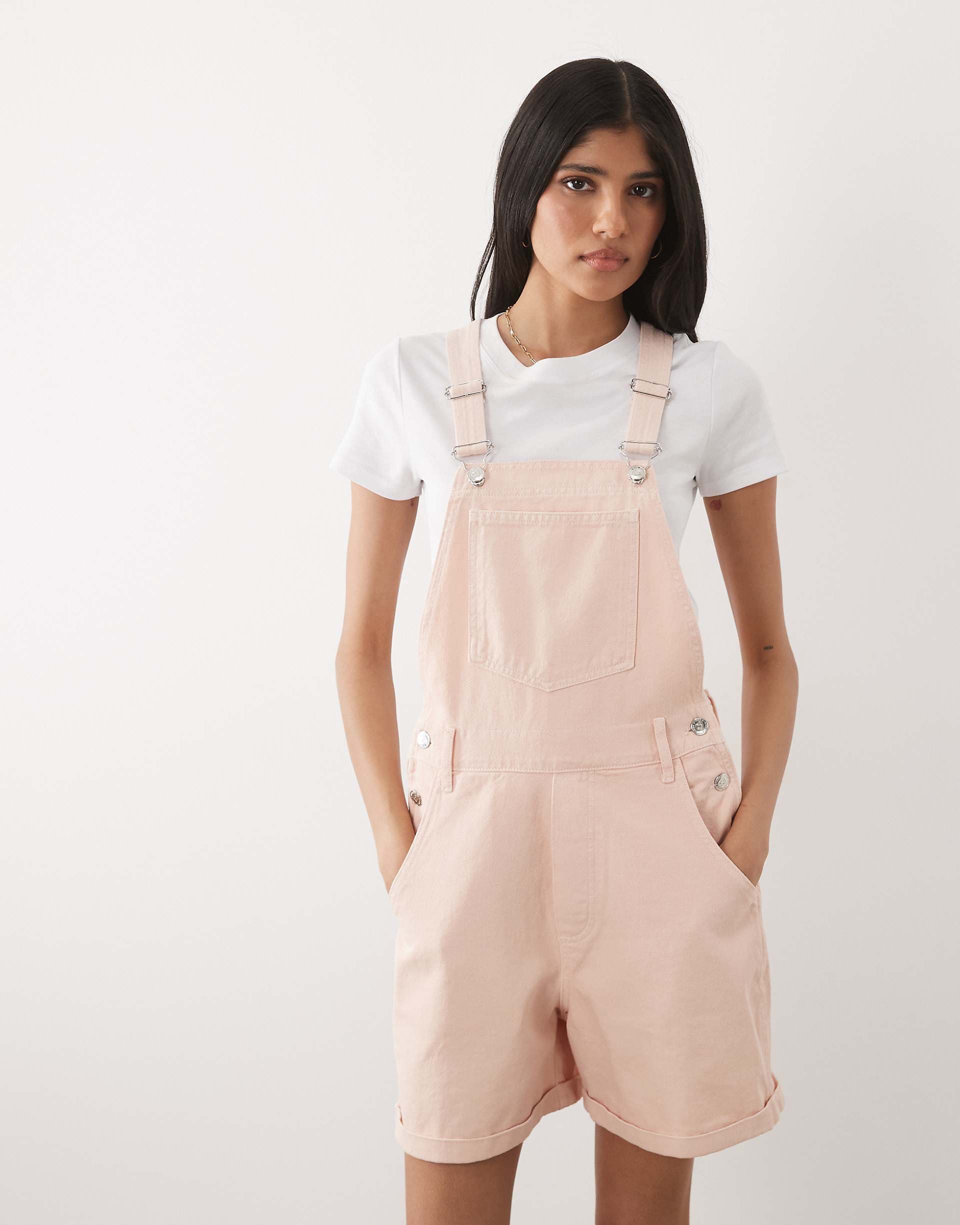 Miss Selfridge overall romper in baby pink wash