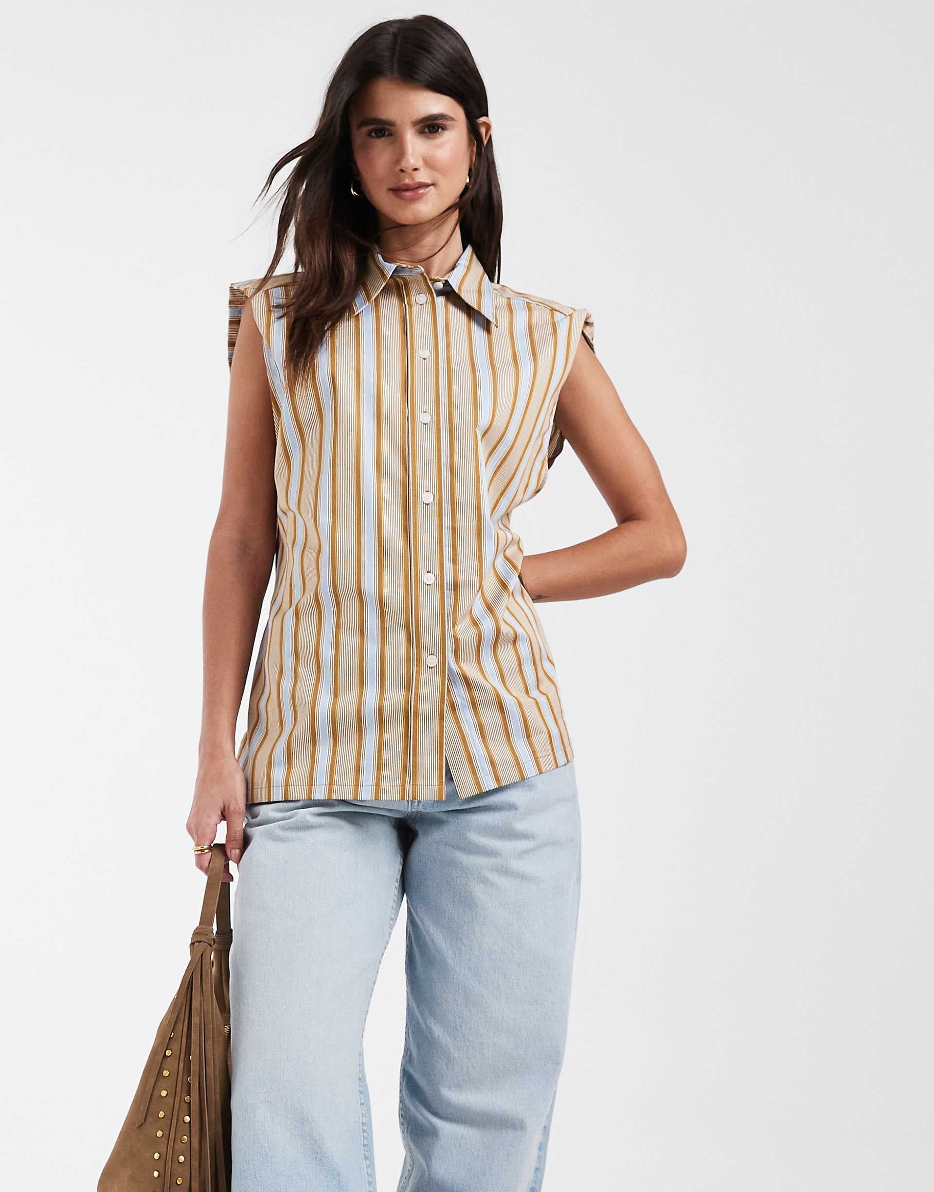 & Other Stories sleeveless button-up shirt with collar in brown