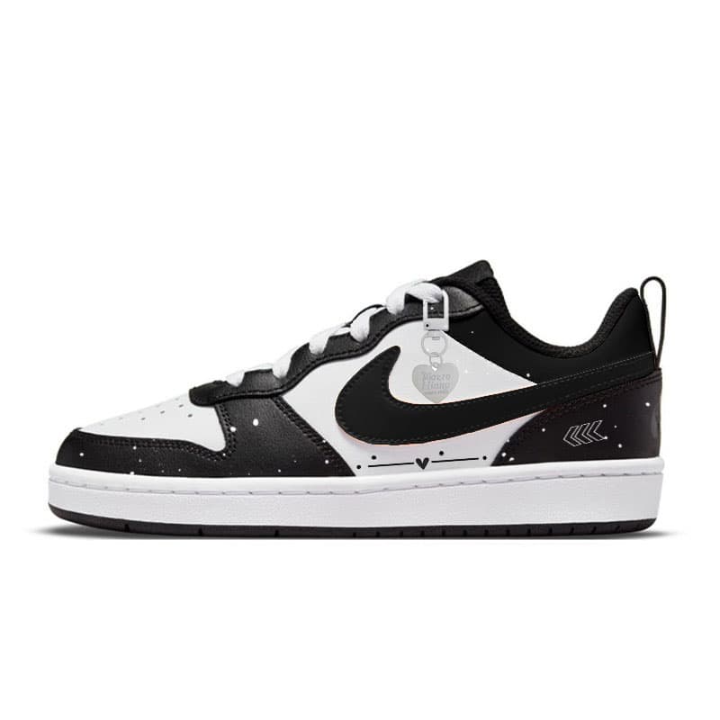 Nike Court Borough 'Heartbeat Graffiti' Minimalist Style Premium Aesthetic Cool Girl Campus Style Simplified Air Force 1 Casual Shoes GS Low-Top Board Shoes Women's Black White