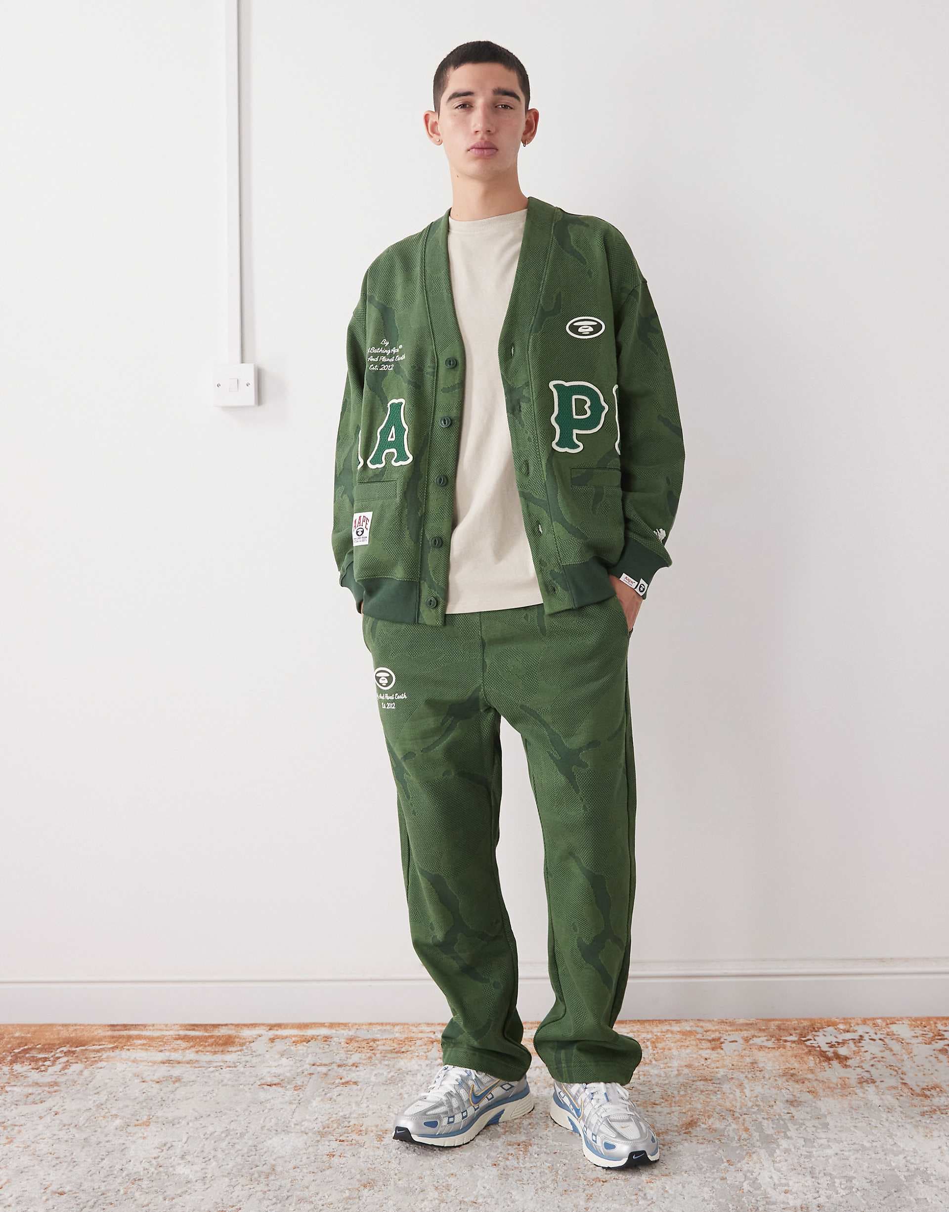 Aape by A Bathing Ape loose fit sweatpants in dark green camo