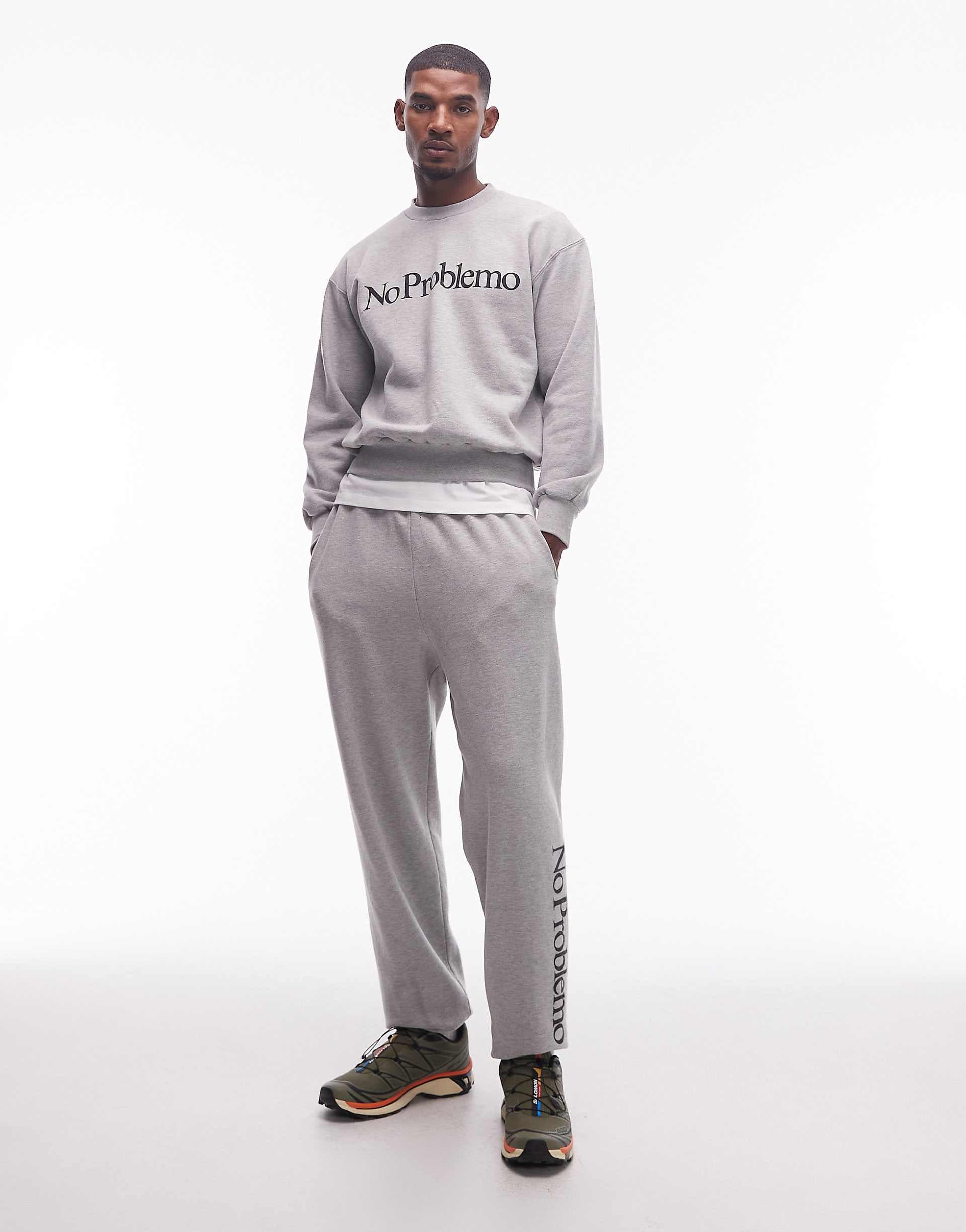No Problemo logo cotton sweatpants in heather gray