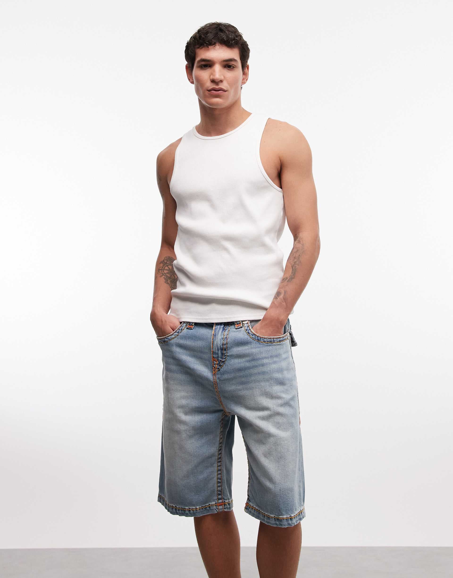 True Religion Vinny Super T baggy shorts in medium wash blue