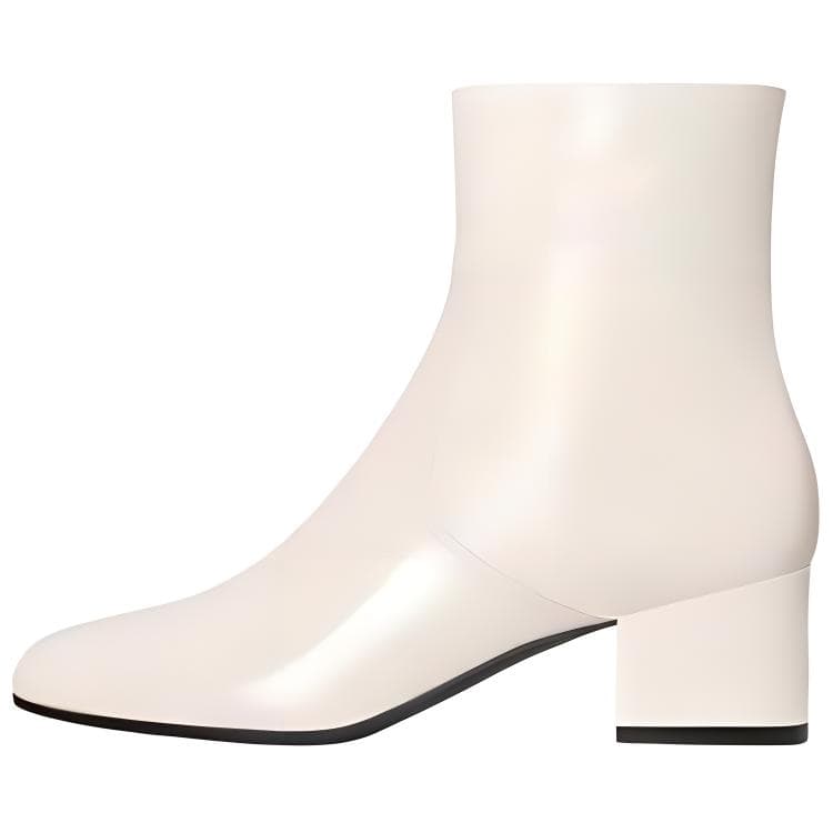 CELINE Round Toe Ankle Boots Women's White