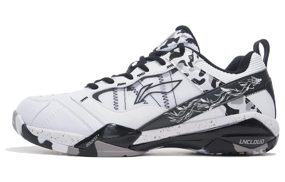 LiNing Cushioning Wear Resistant Support Rebound Low Top Badminton Shoes White Black