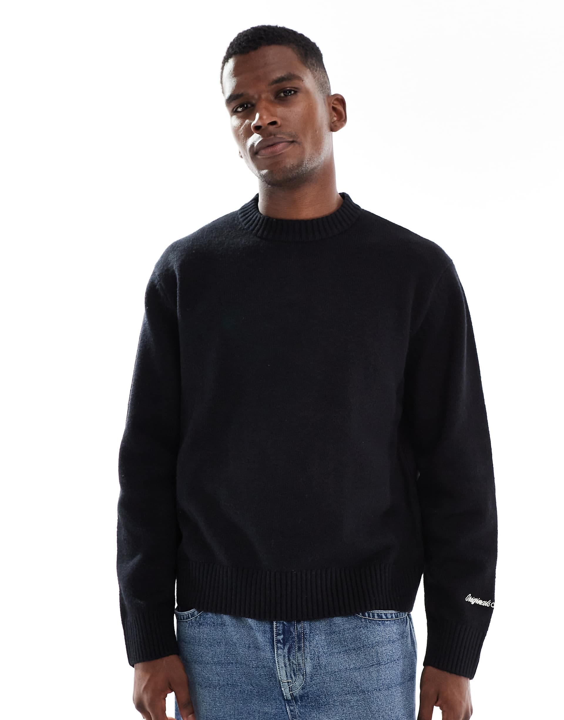 Jack & Jones oversized thick crew neck sweater in black