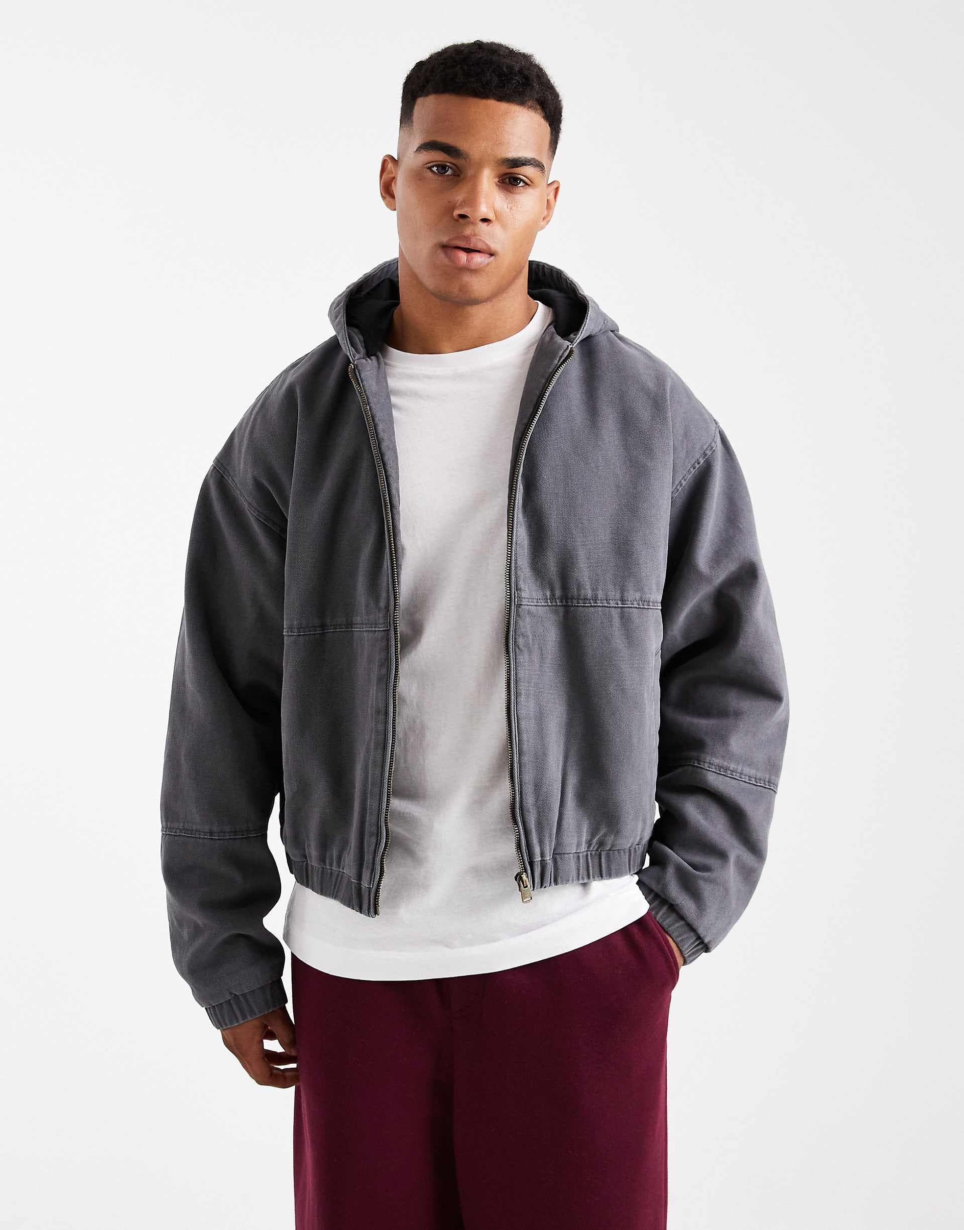 Cotton On cropped hooded bomber jacket in washed black