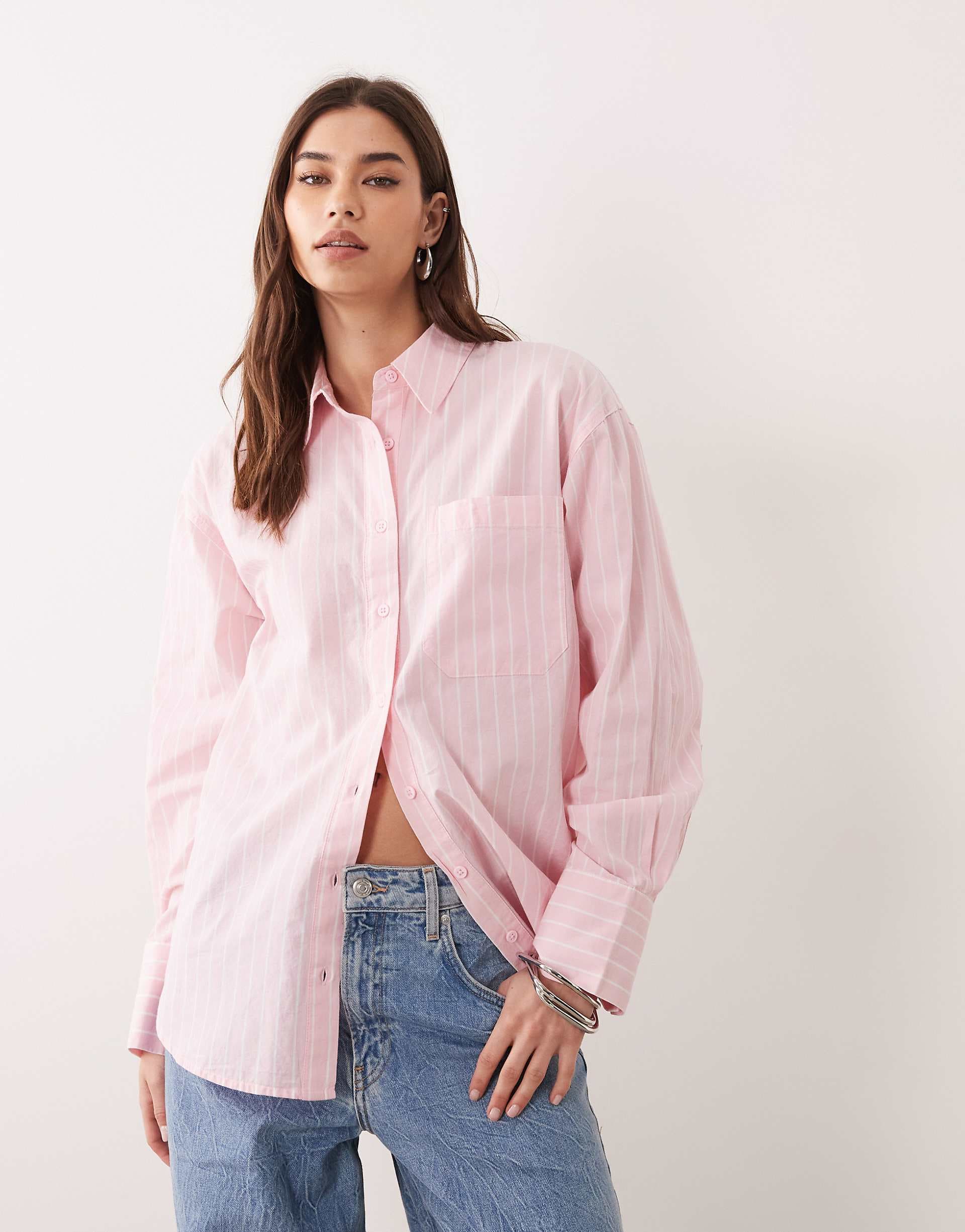 ASOS DESIGN classic cotton shirt in pink stripe
