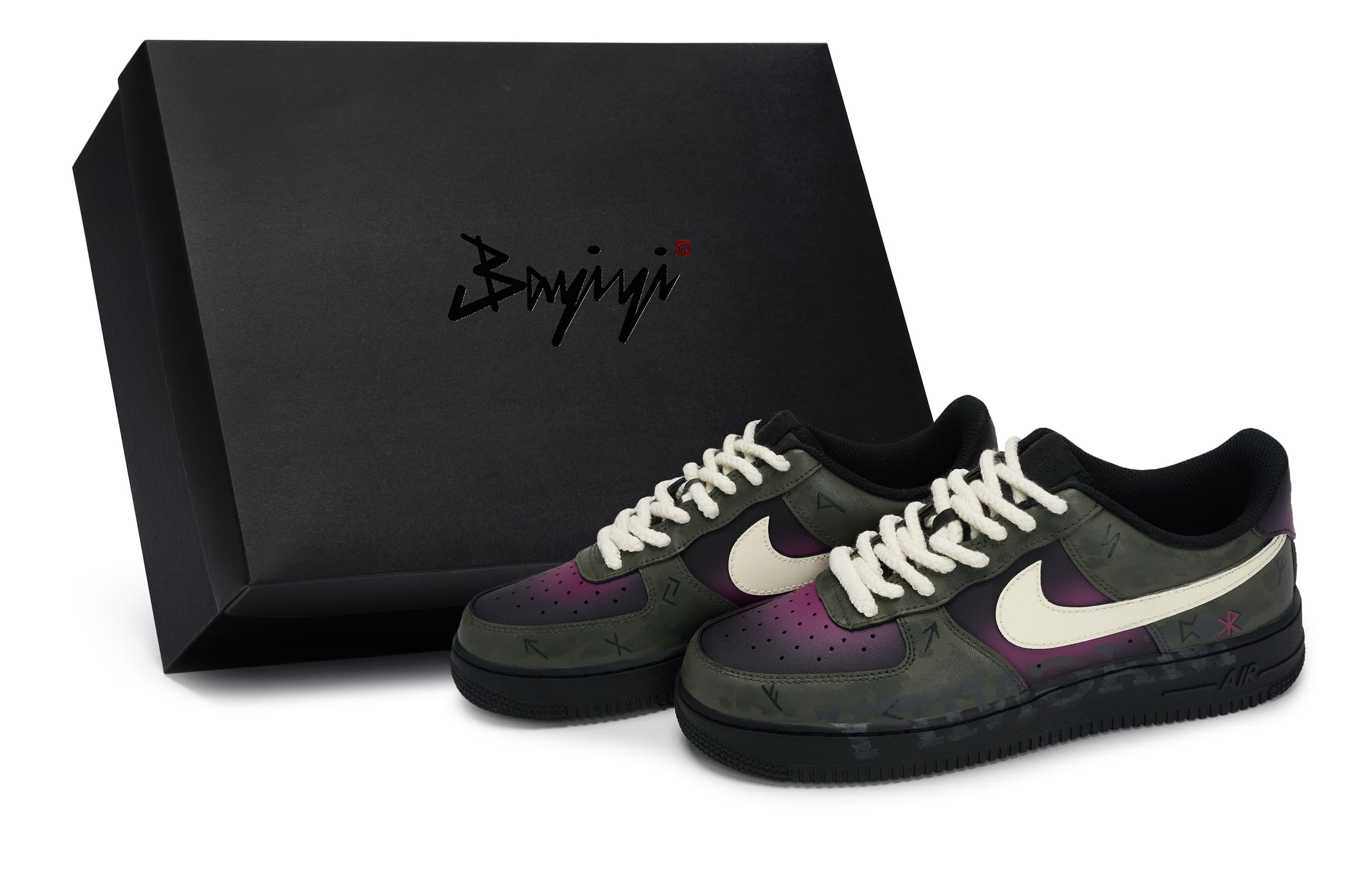 CustomNike Air Force 1 '07 By You 811 Rune Love Language Special Box Unisex Black Beige Green