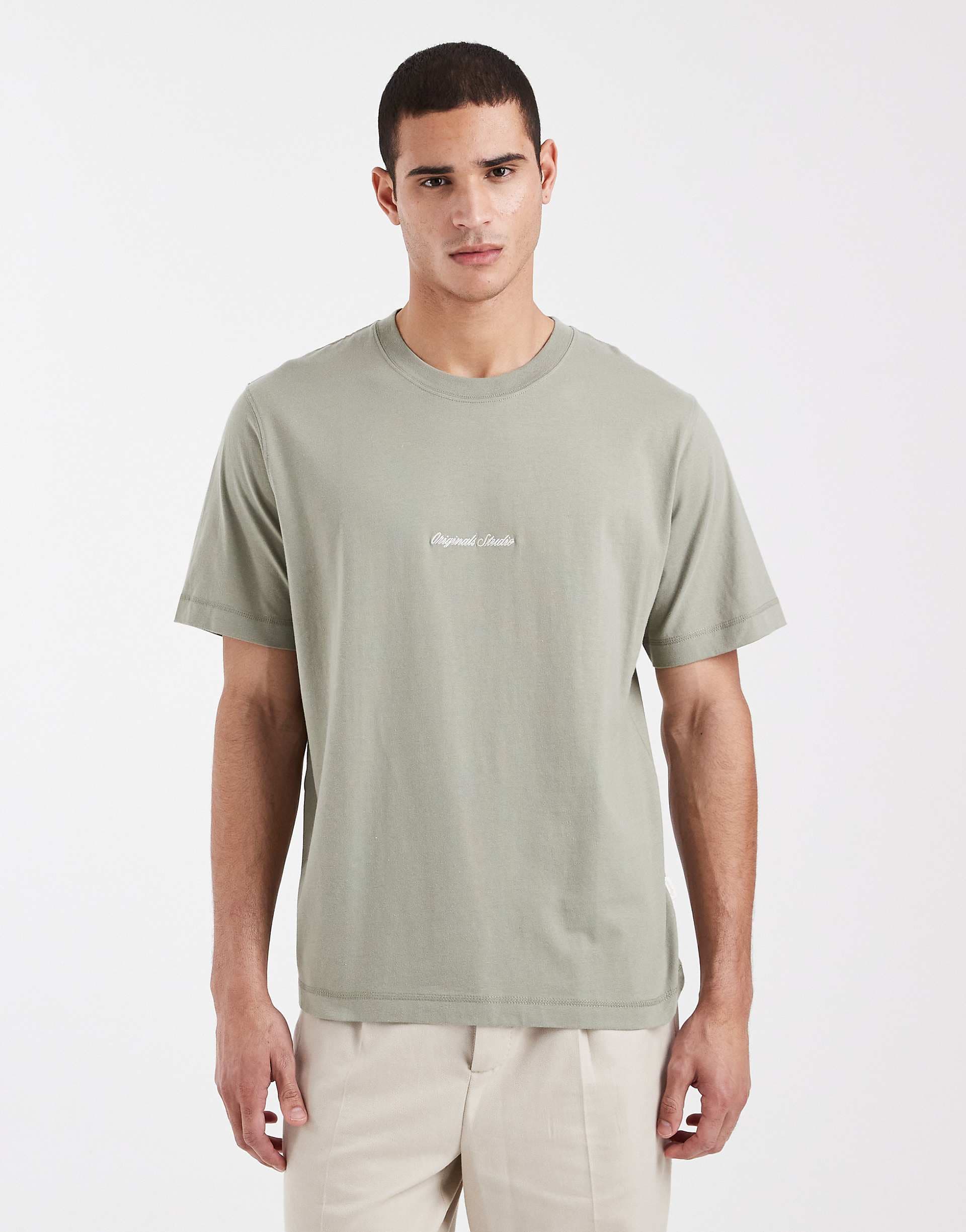 Jack & Jones Originals front logo T-shirt in sage green