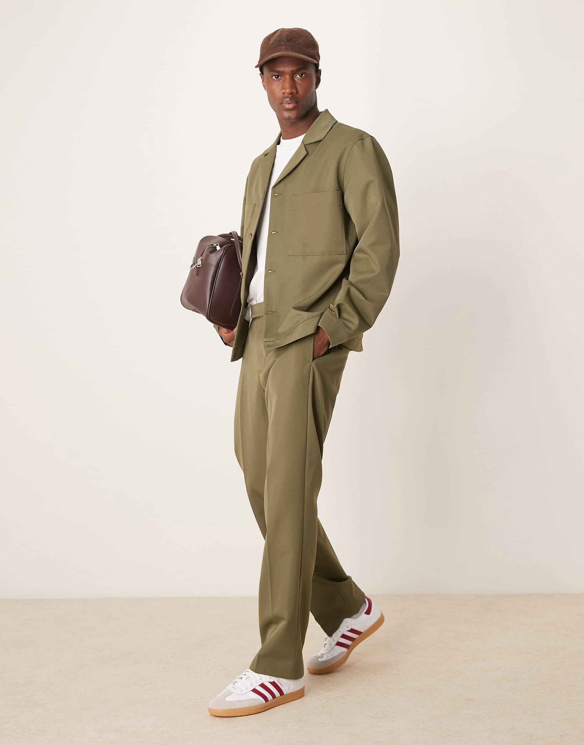 ASOS DESIGN tailored straight pants in dark green with elastic waist - part of a set