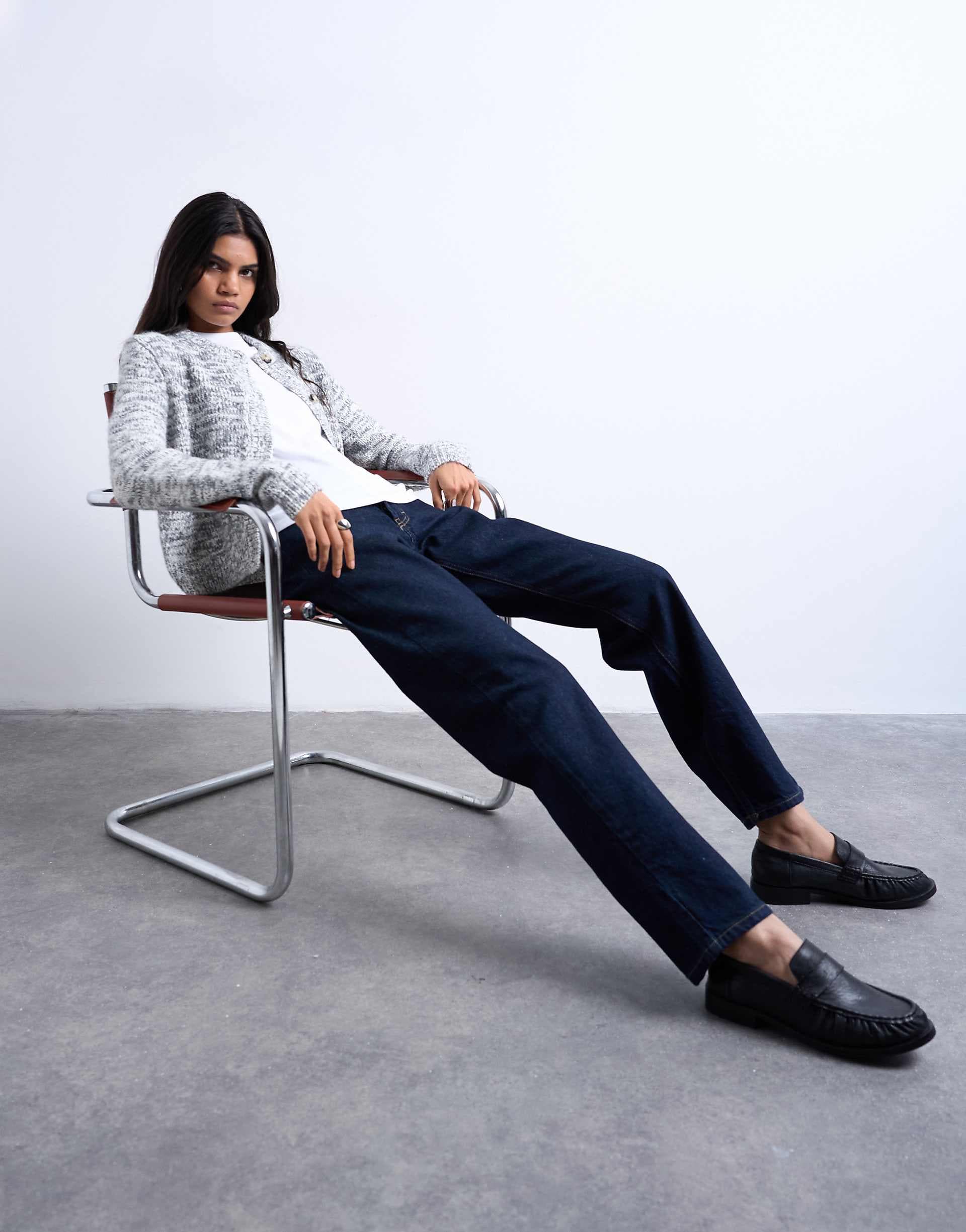 Topshop Kort high rise straight leg jeans in indigo rinse
