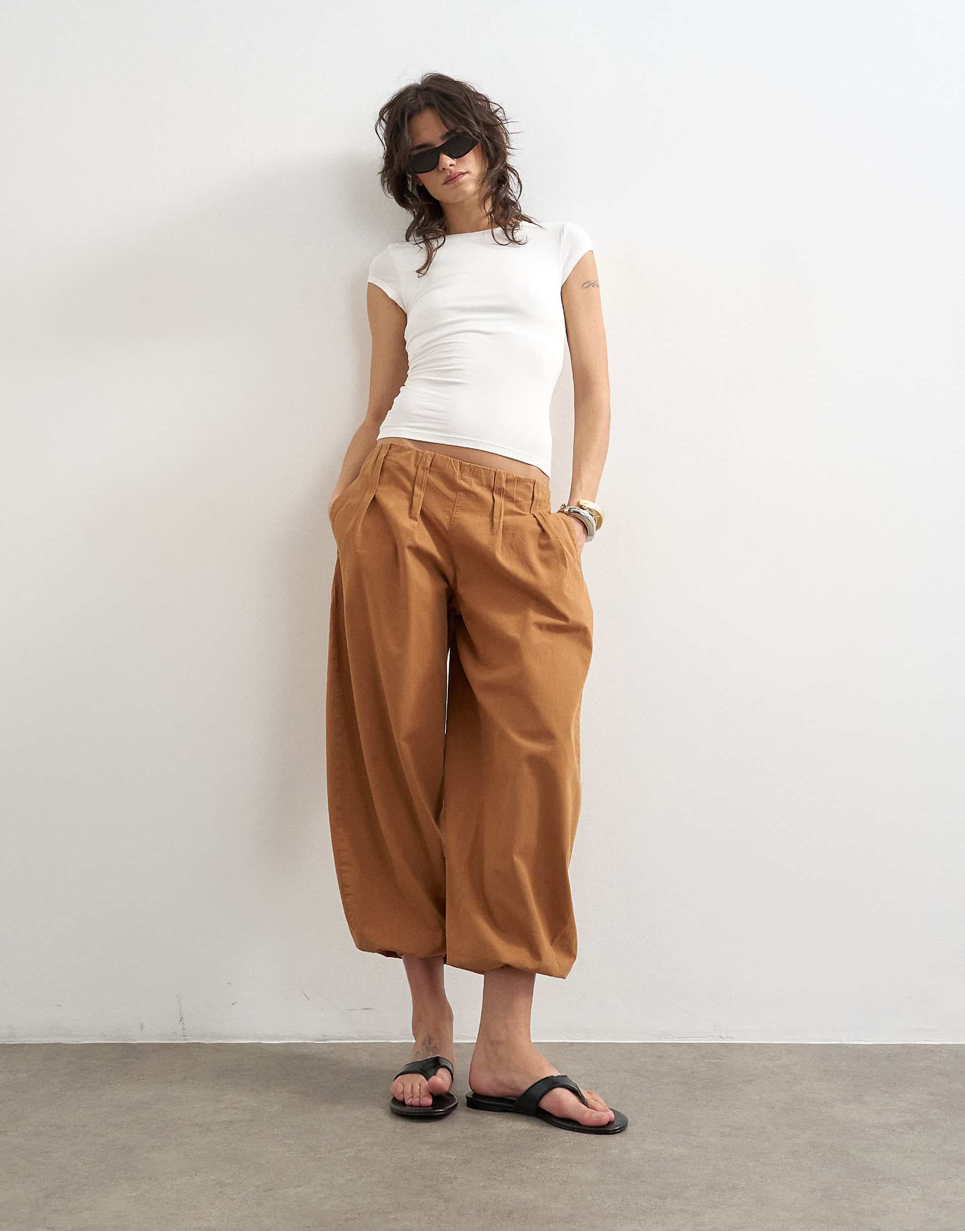 Topshop poplin balloon pants in tan