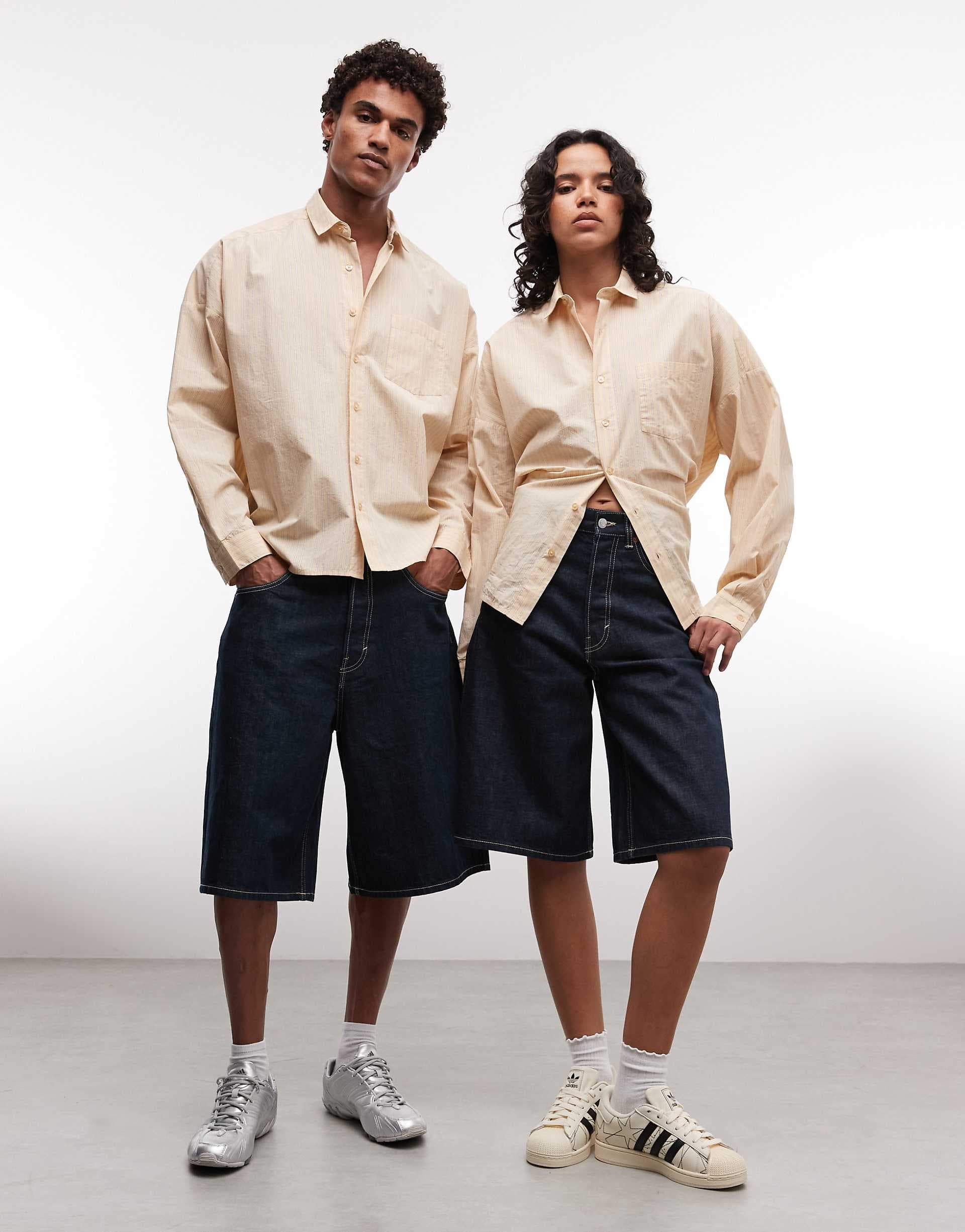 Weekday Astro Unisex low rise baggy fit jorts in blue rinse