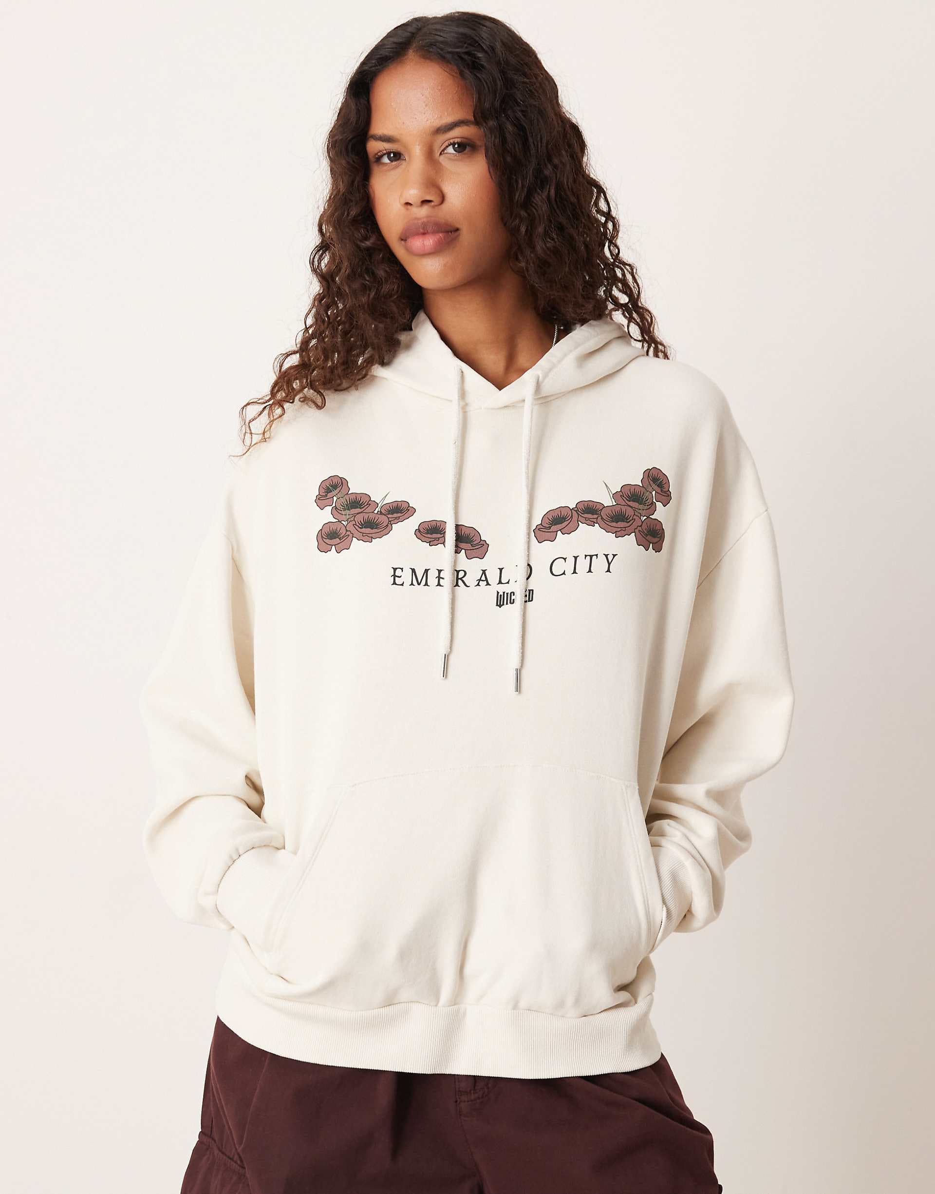 ASOS DESIGN relaxed hoodie with WICKED print in Ecru