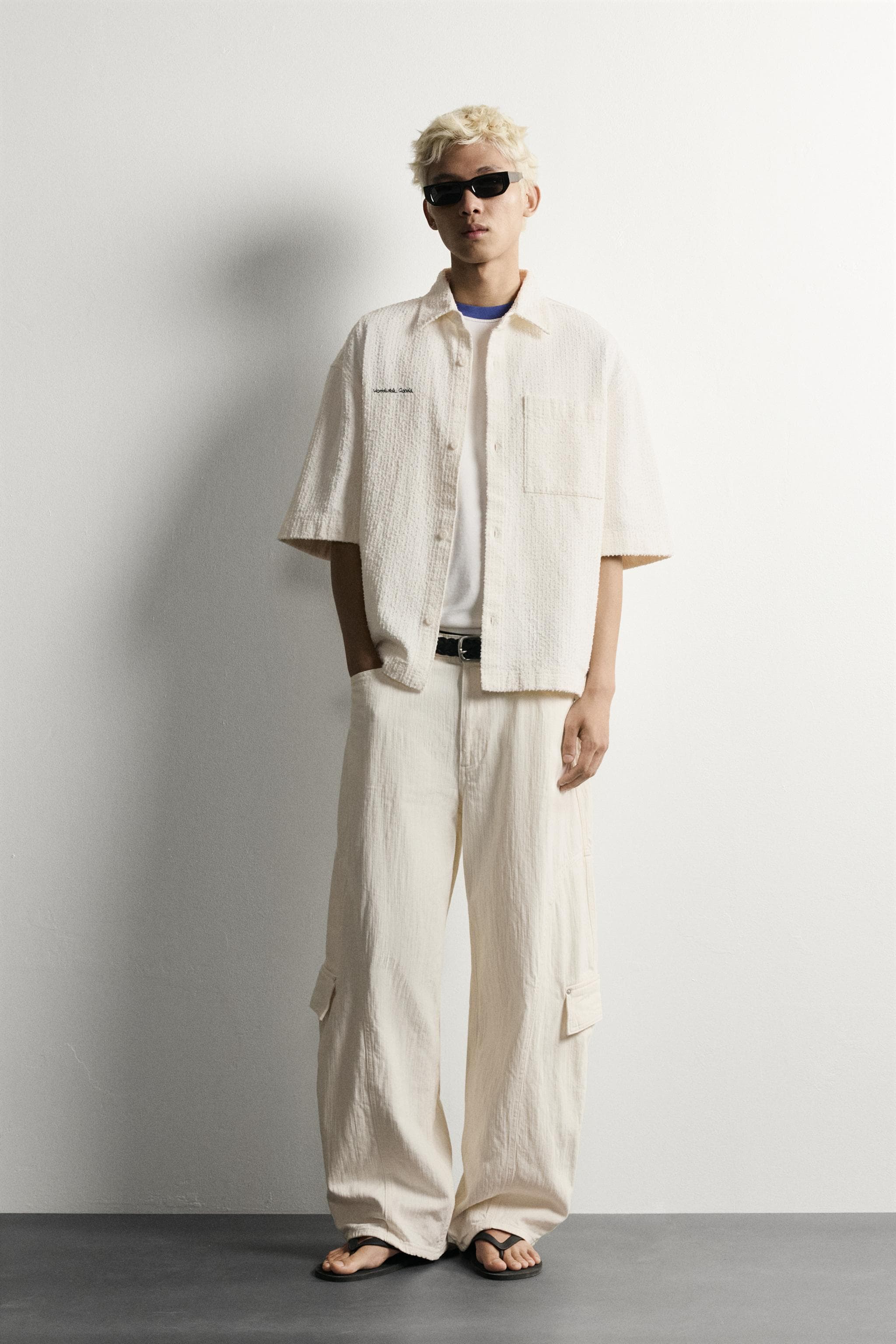 TEXTURED EMBROIDERED BOXY FIT OVERSHIRT