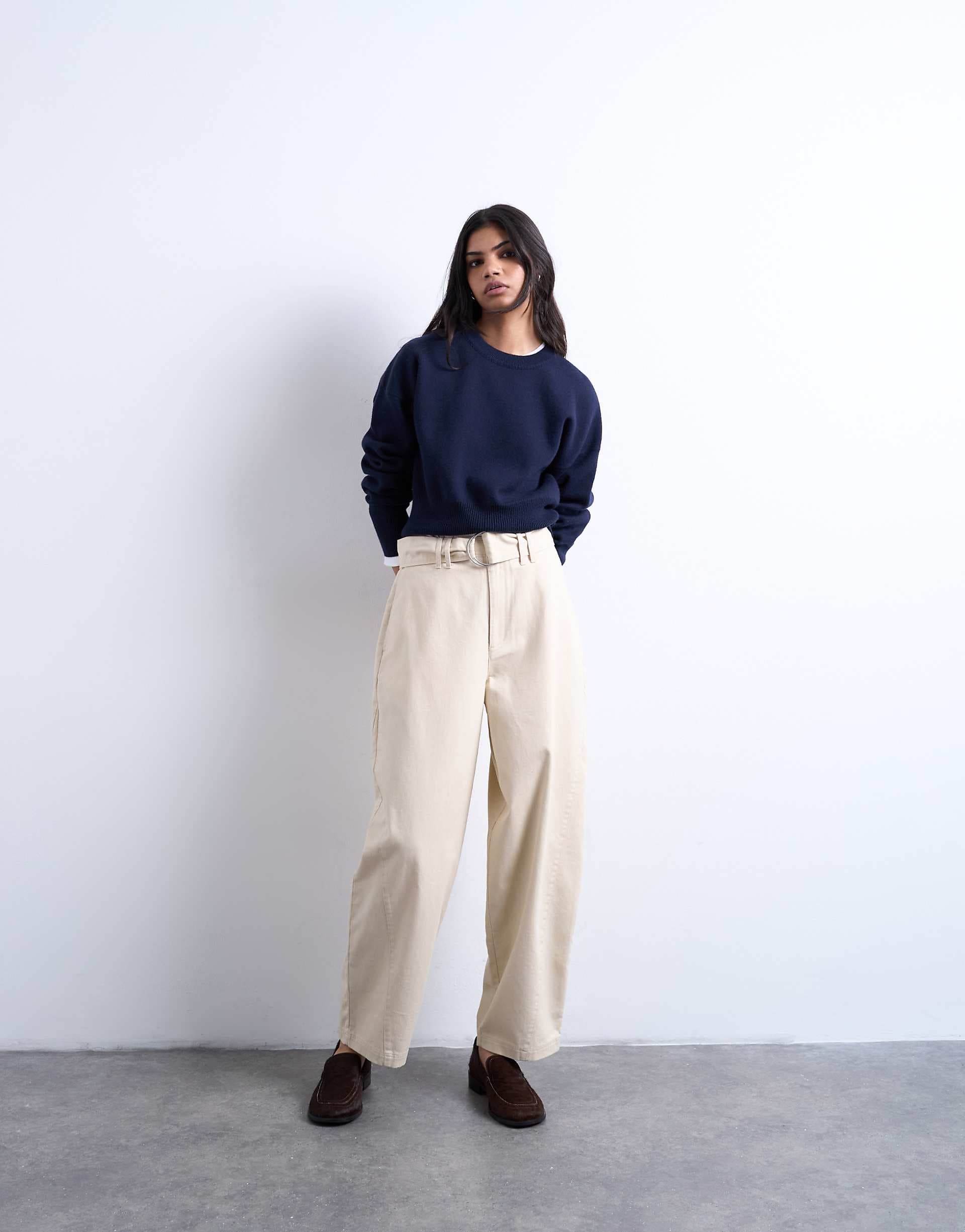 Topshop high waisted belted pants in neutral