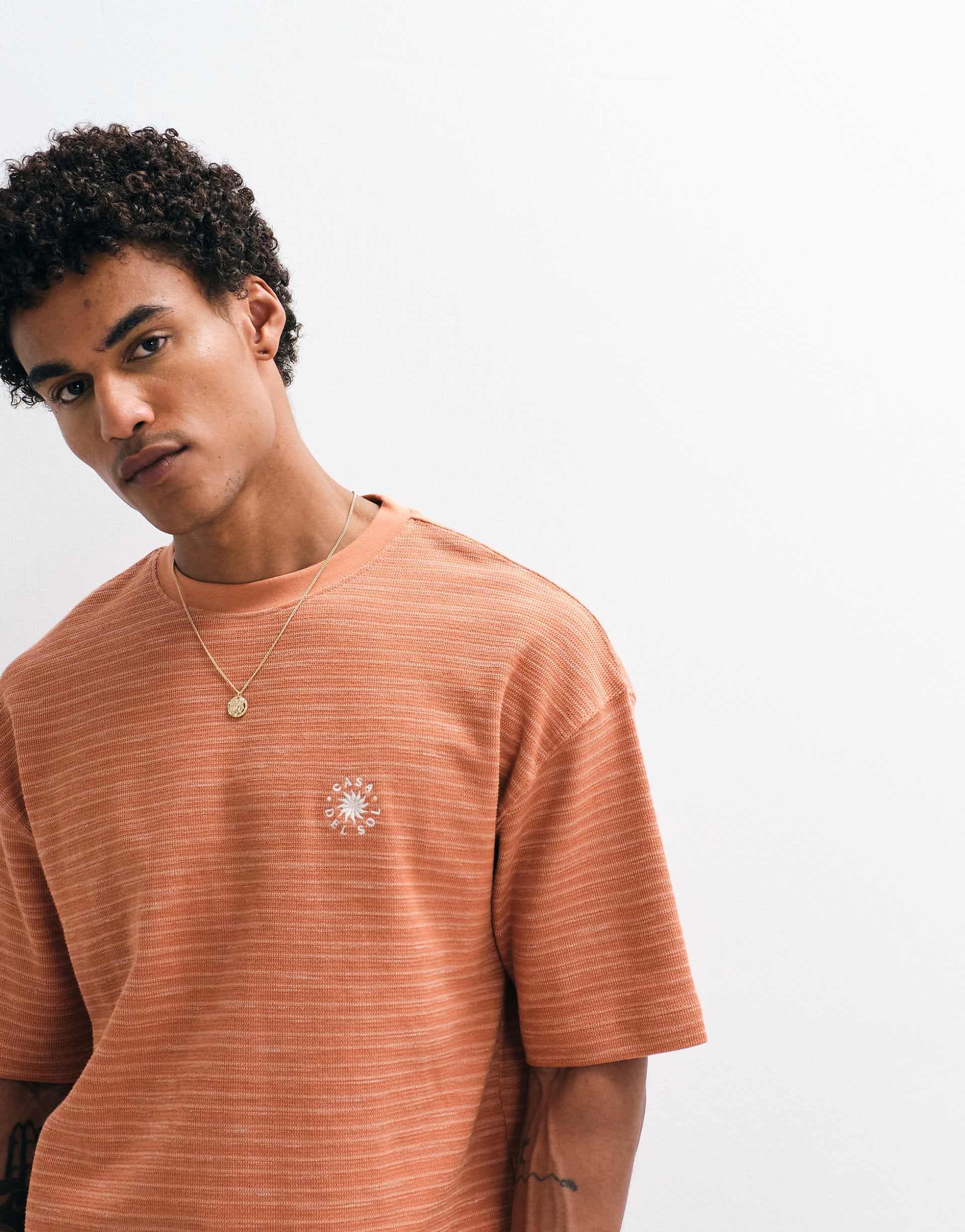 ASOS DESIGN heavyweight boxy oversized T-shirt in orange textured stripe fabric