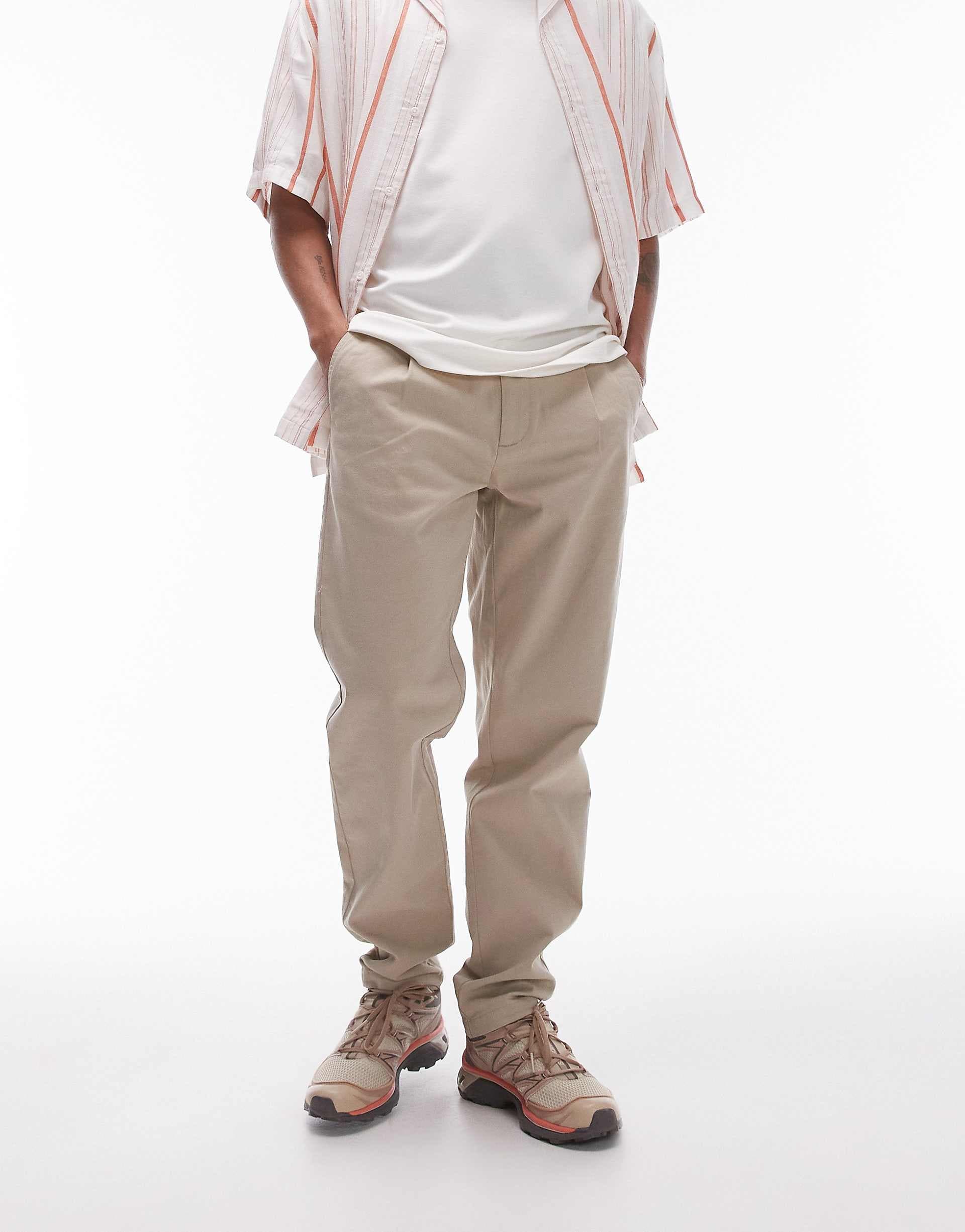 Topman tapered chino pants in stone