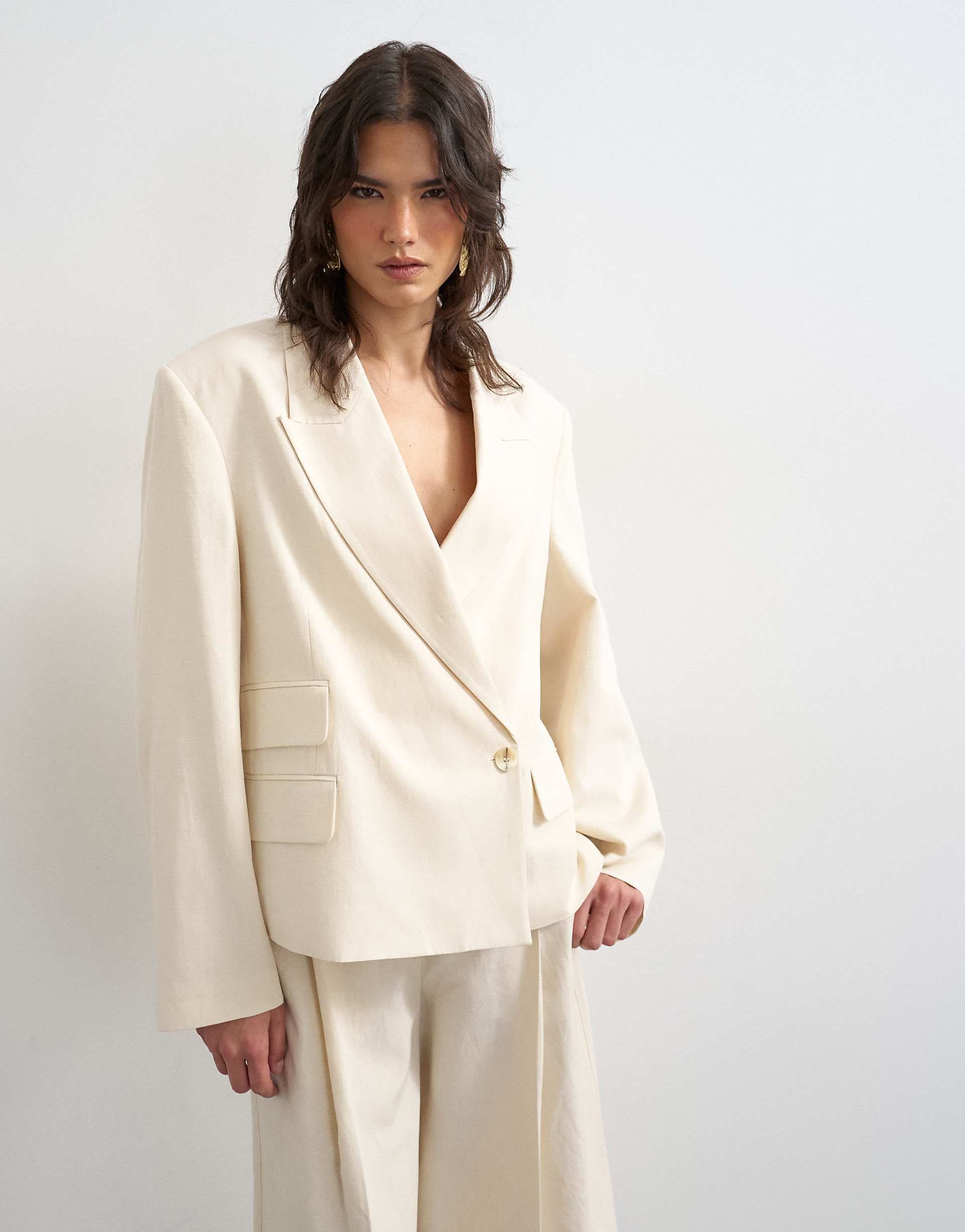Topshop multipocket blazer in ecru