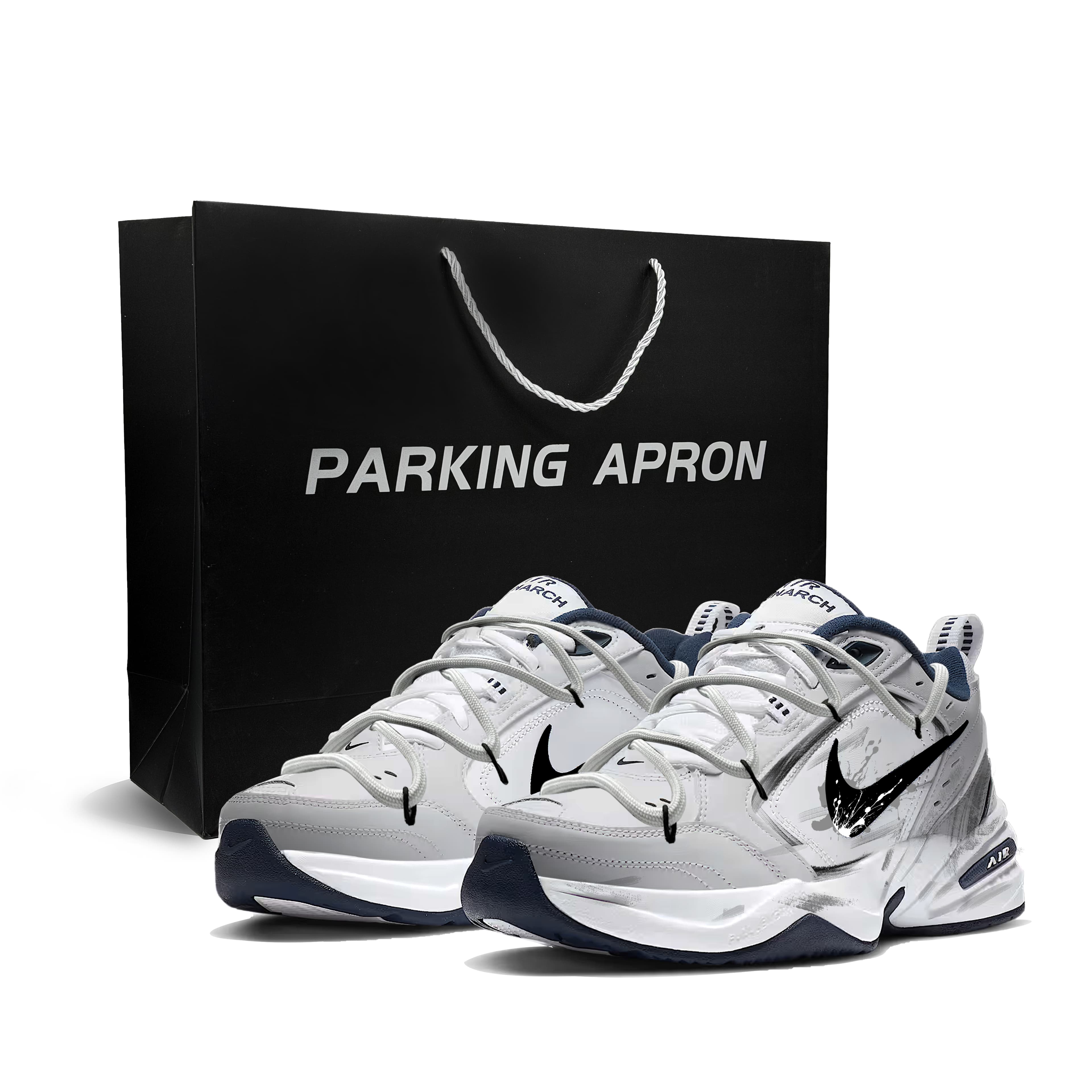 Custom Sneakers Nike Air Monarch 4 'Grey Ink Cloud' Year of the Horse Gift Bag Fashion Minimalist Sport Casual Hand-Painted Fall Winter Cushioned Wear-Resistant Low-Top Dad Shoes Unisex Grey