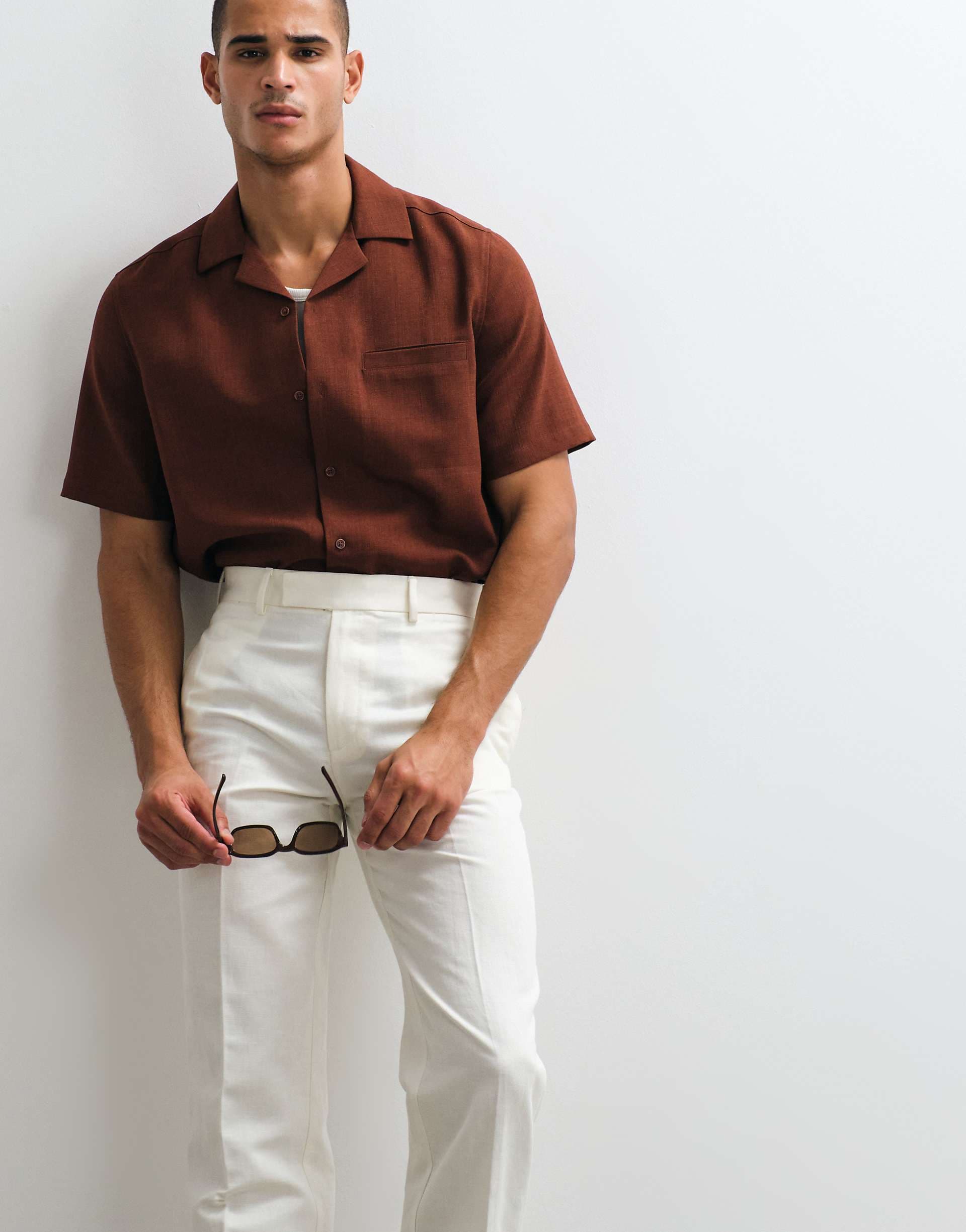 ASOS DESIGN tailored linen rich straight leg pants in white