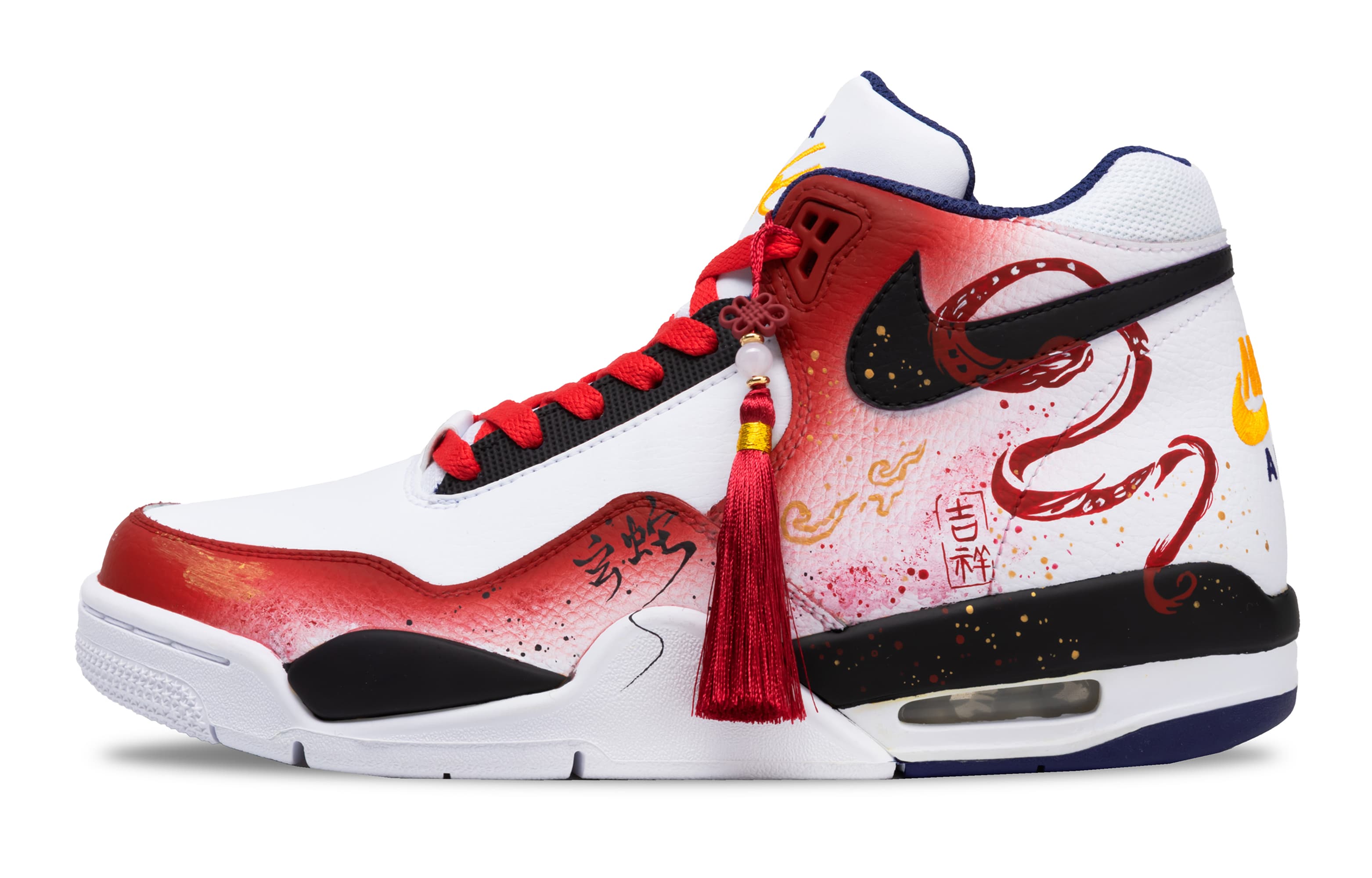 【Custom Sneakers】Nike Flight Legacy 'CNY Snake Year' Snake Print Chinese Knot Auspicious Clouds New Chinese Style Anti-Slip Wear-Resistant Mid-Top Retro Basketball Shoes Men's White Black Red