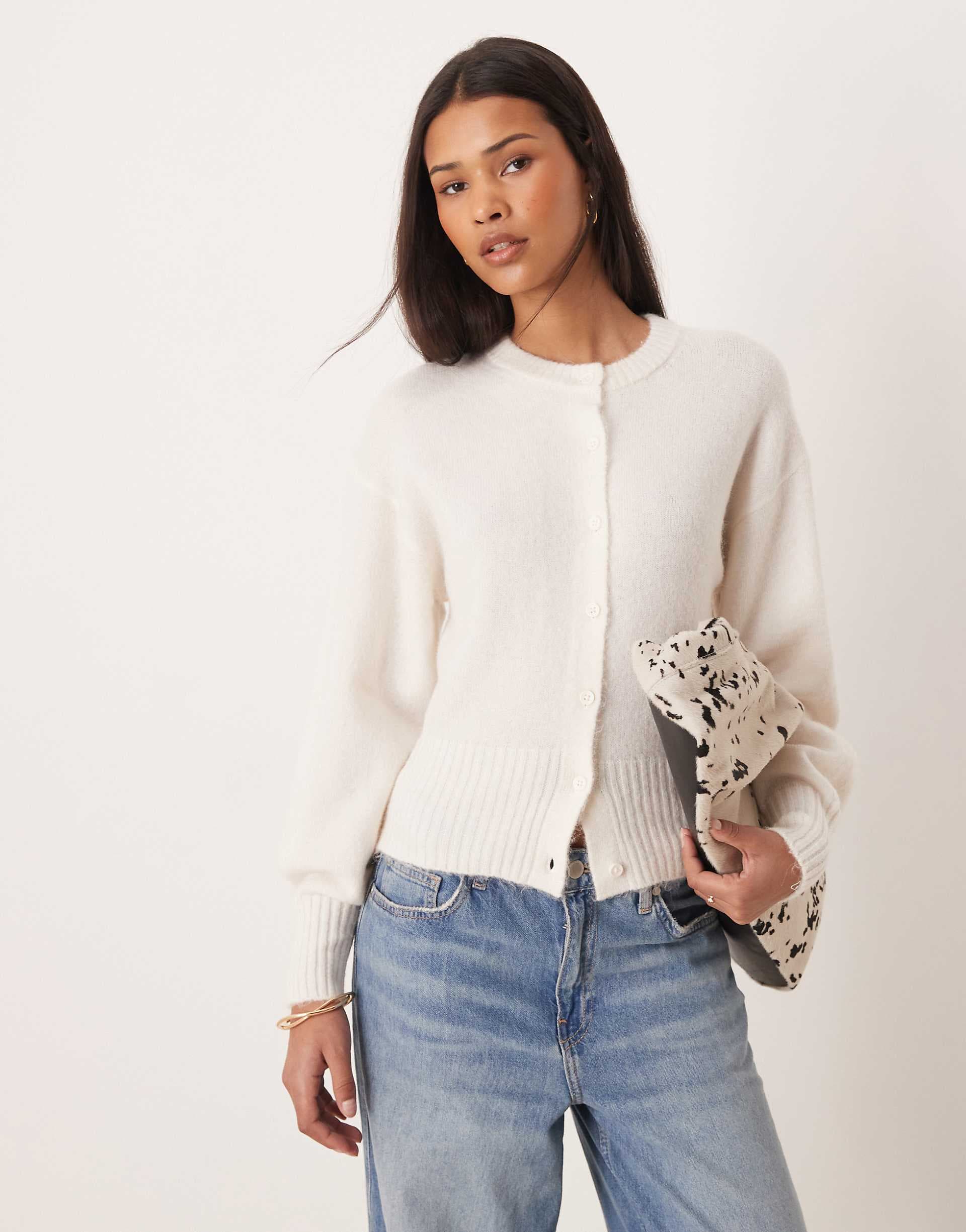 Gina Tricot alpaca and wool short knit cardigan in cream