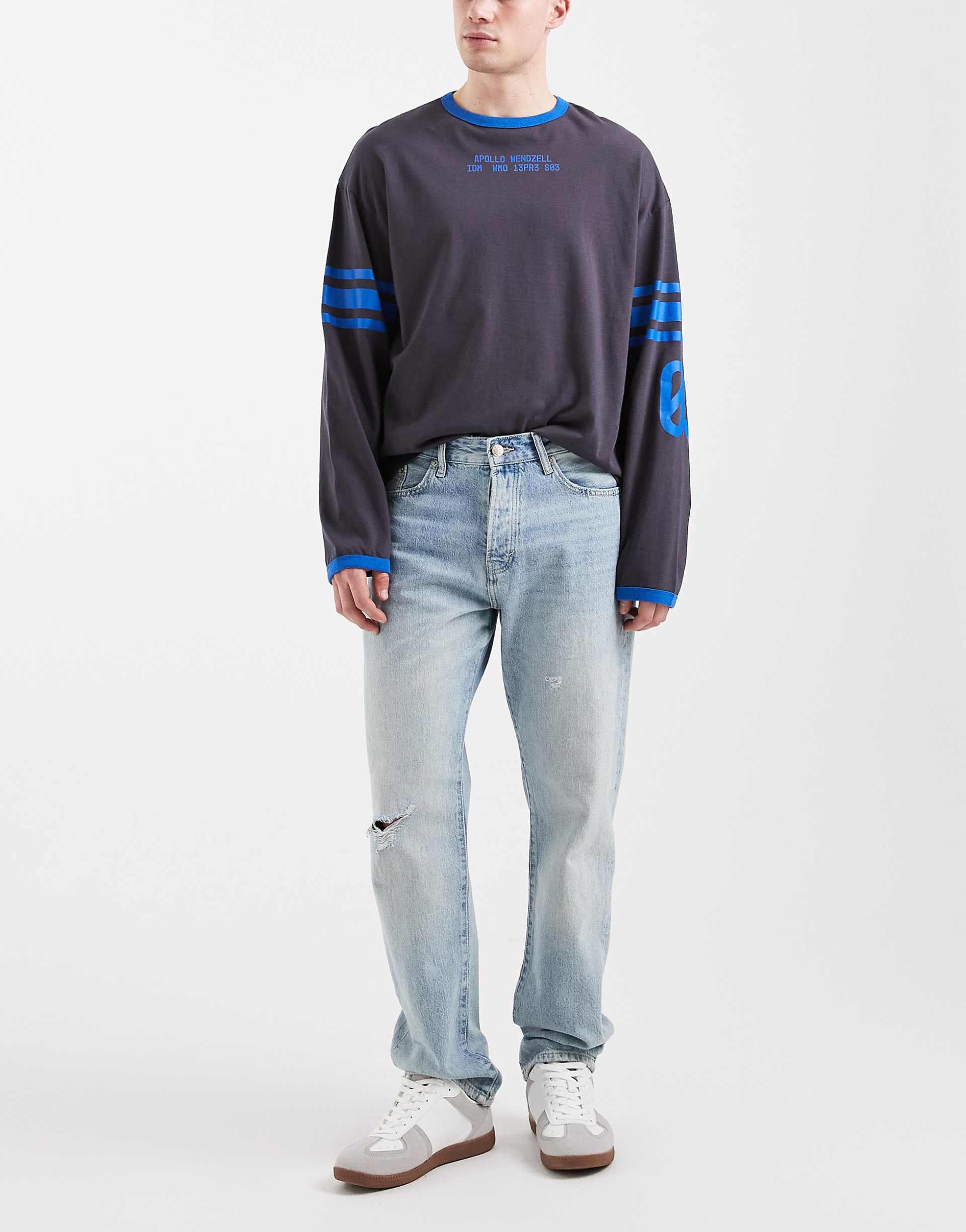 ONLY & SONS Edge straight fit jeans in distressed light blue denim