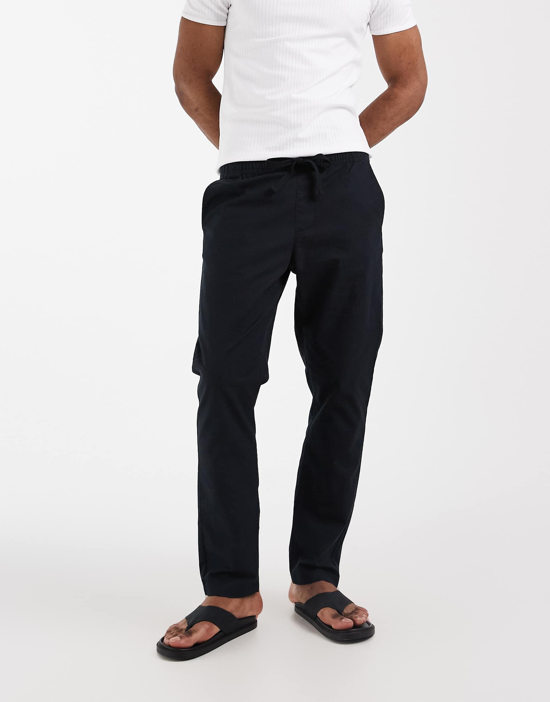 ASOS DESIGN linen blend pants in black