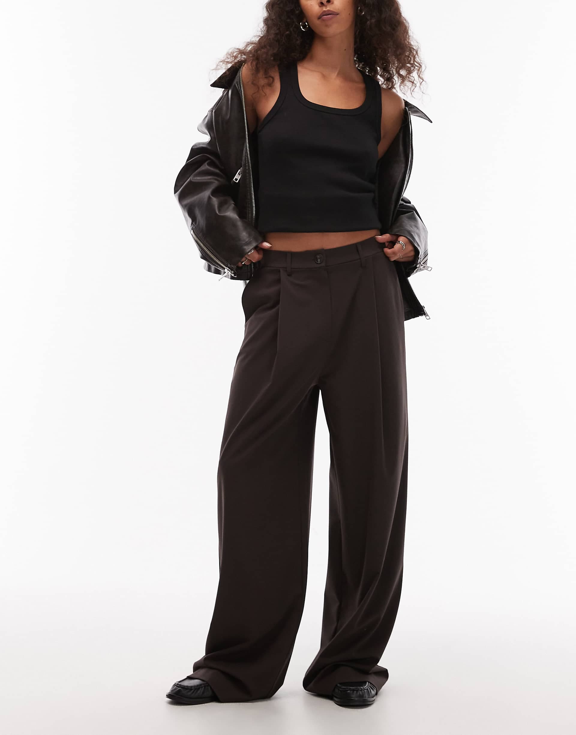 ASOS DESIGN tailored wide leg dad pants in chocolate