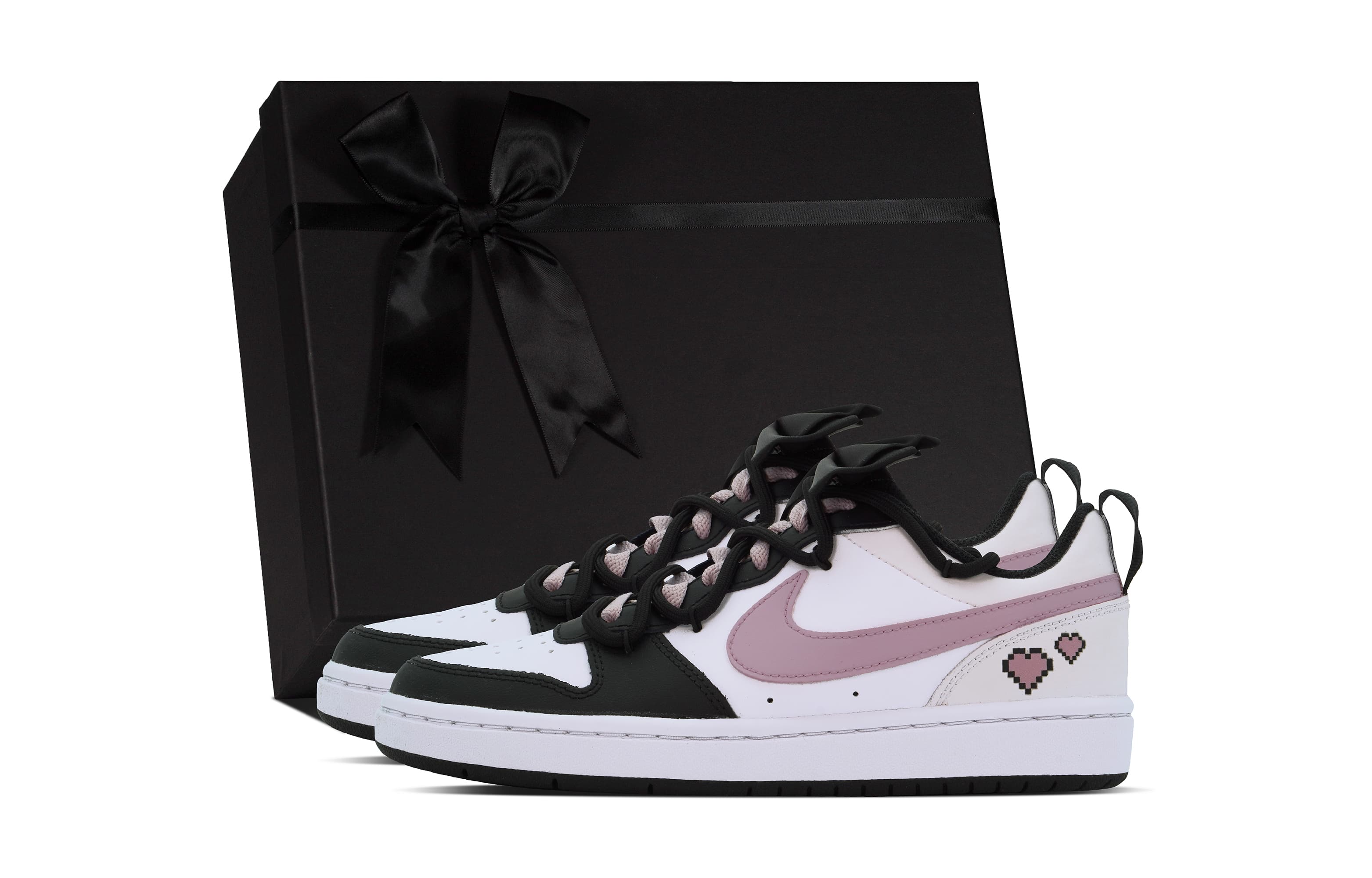 Nike Court Borough Low DEER Love Time Difference Anti-Slip Wear-Resistant Low-Top Skateboard Shoes GS Black Pink