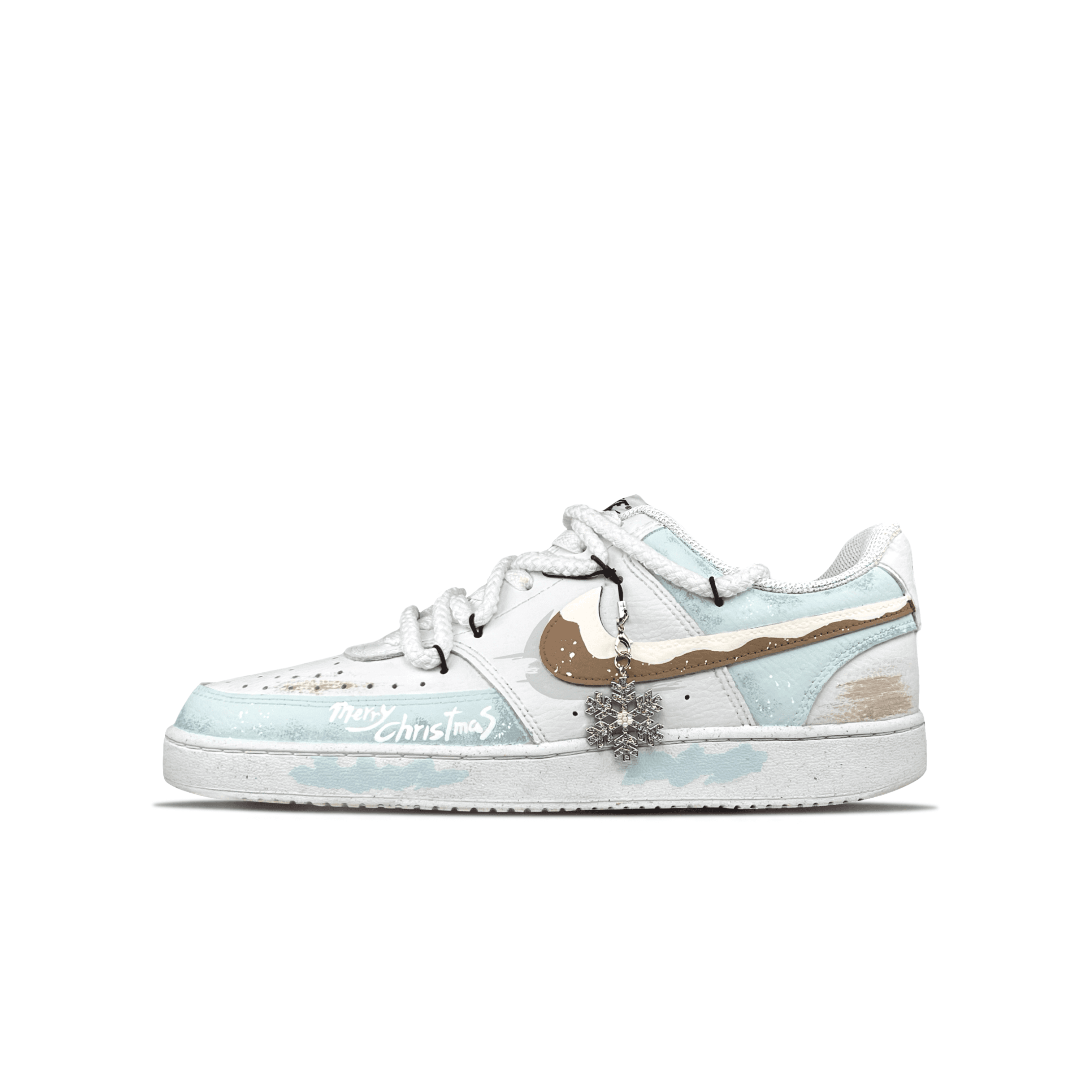 Custom Sneakers Nike Court Vision 1 'Mechanical Spirit' 'Snow Romance' Distressed Retro Comfortable Versatile Casual Trendy Cushioning Wear-Resistant Low-Top Skate Shoes Women's Pink Blue White