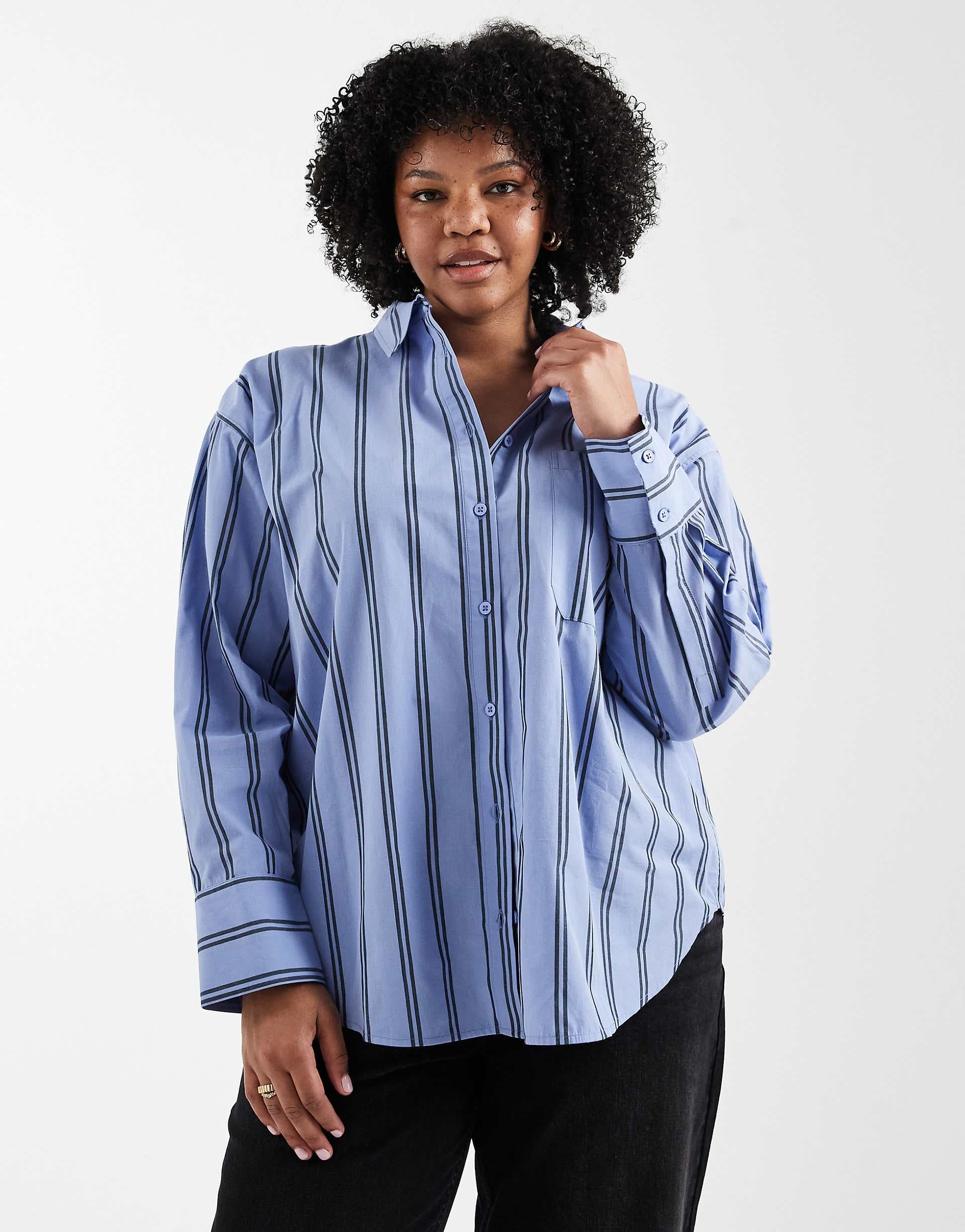 ASOS DESIGN Curve oversized shirt in blue stripes