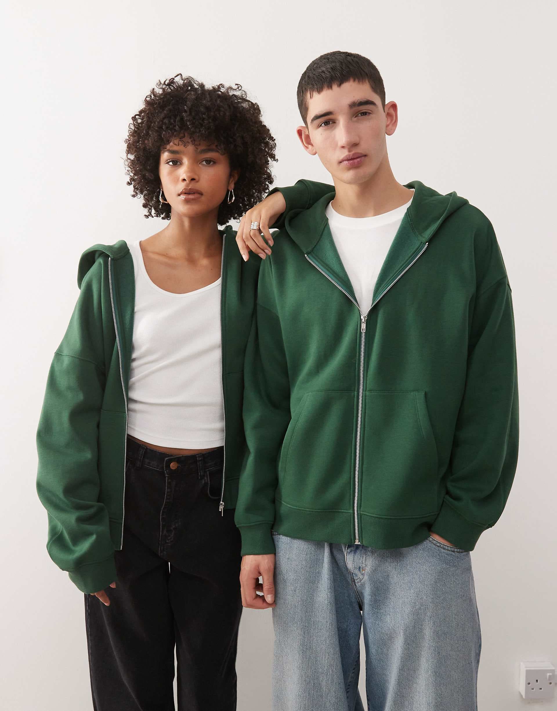 COLLUSION Unisex zip up hoodie in green