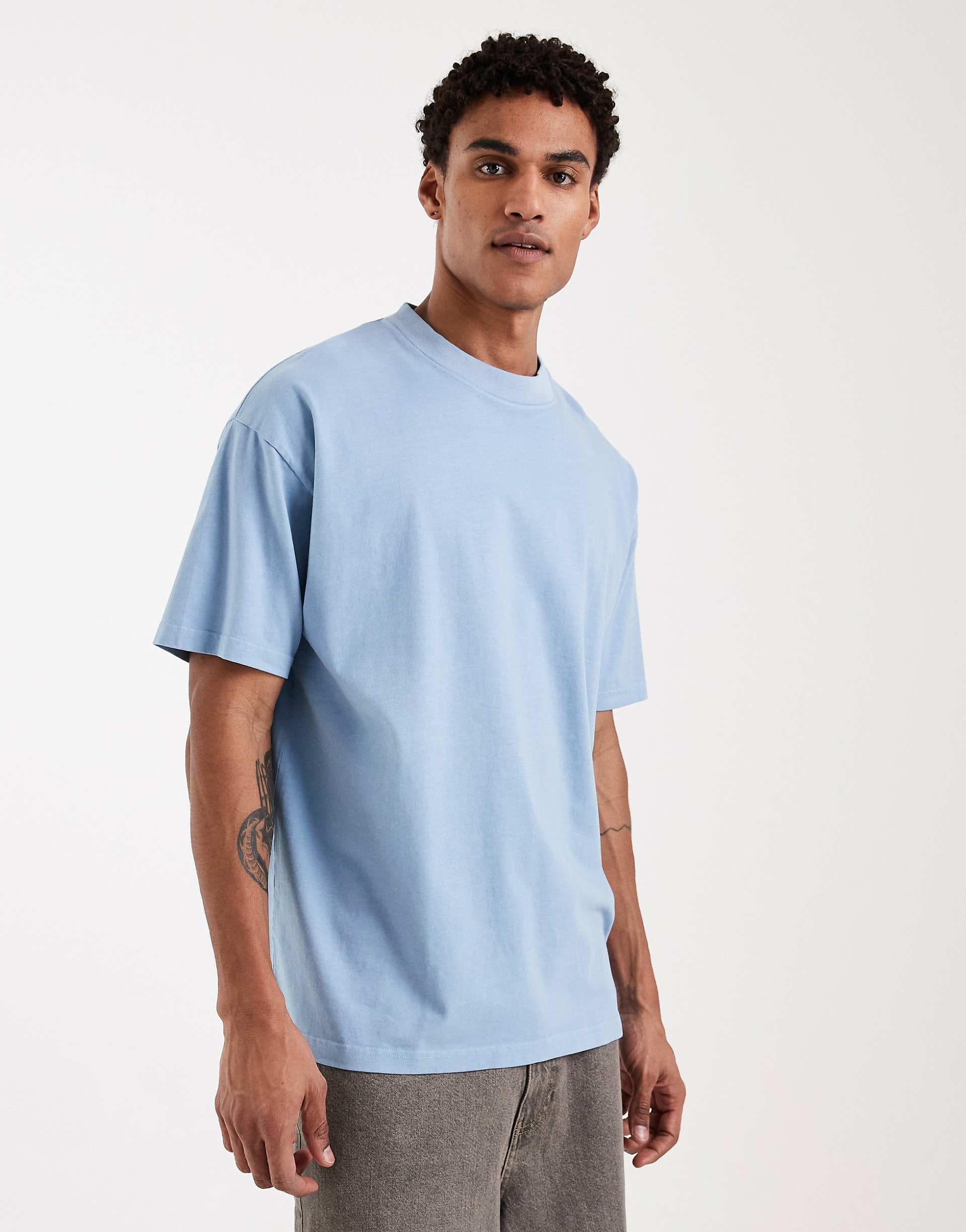 Brave Soul oversized 240gsm acid wash t-shirt in light blue