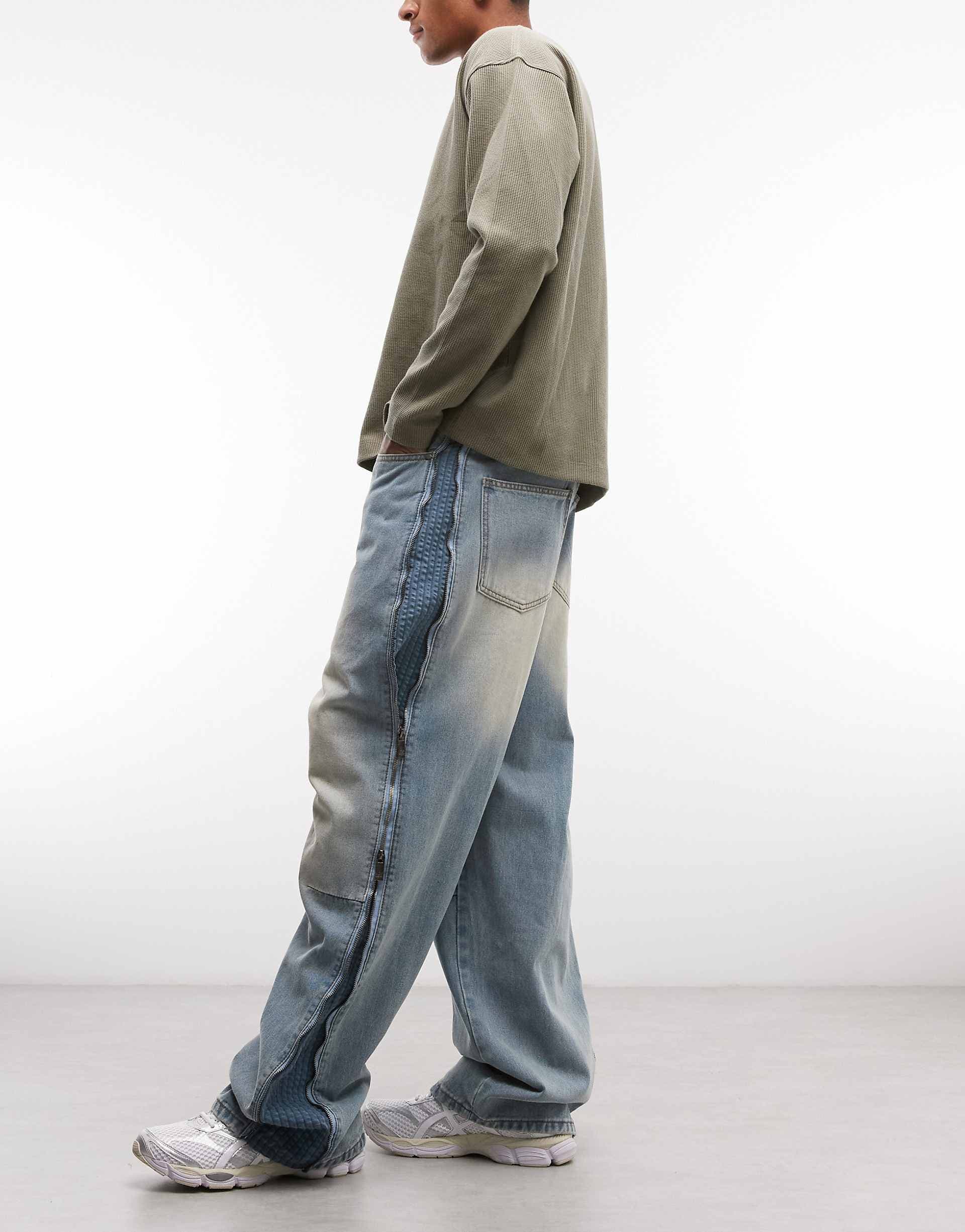 Liquor N Poker baggy side zip panel jeans in blue