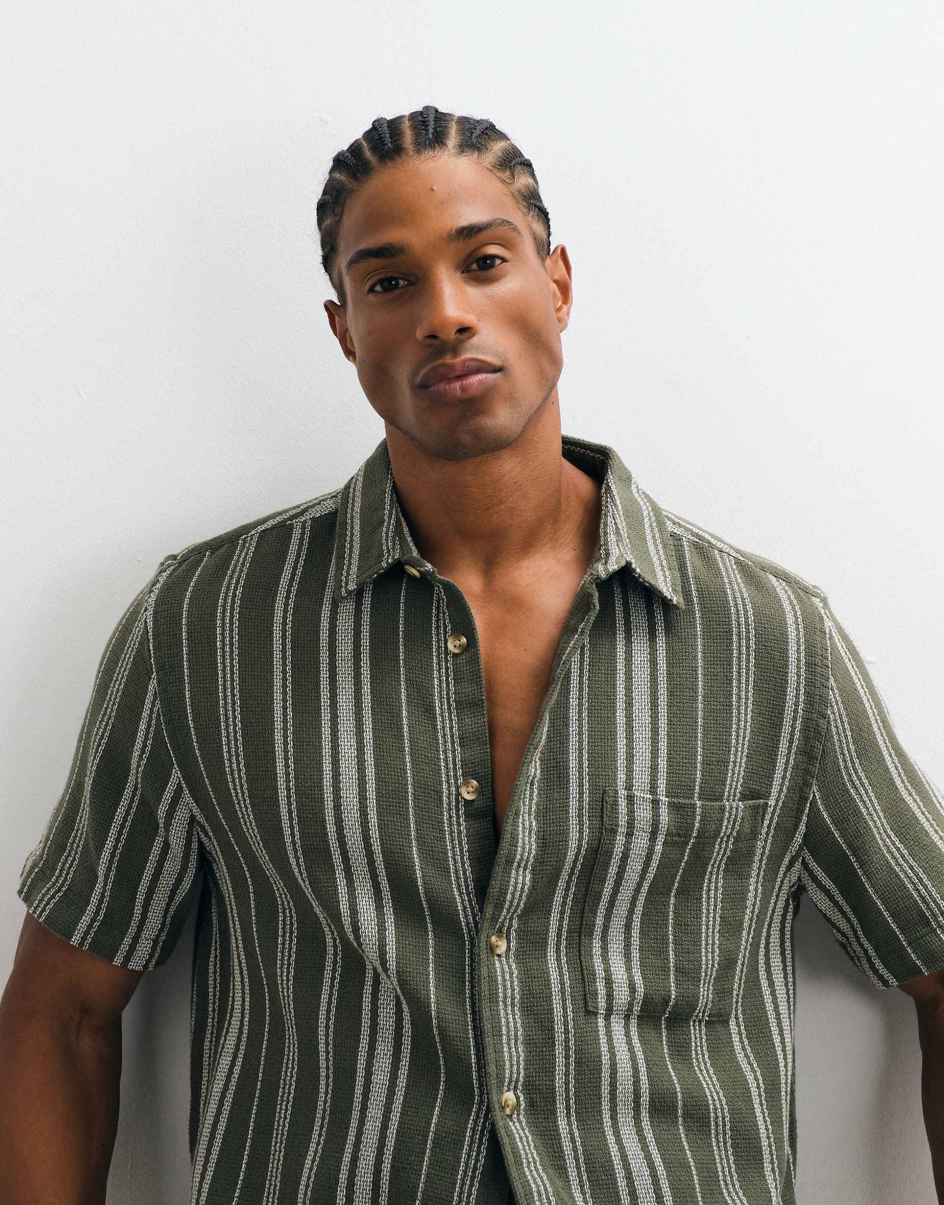 ASOS DESIGN regular fit stripe shirt in green and white