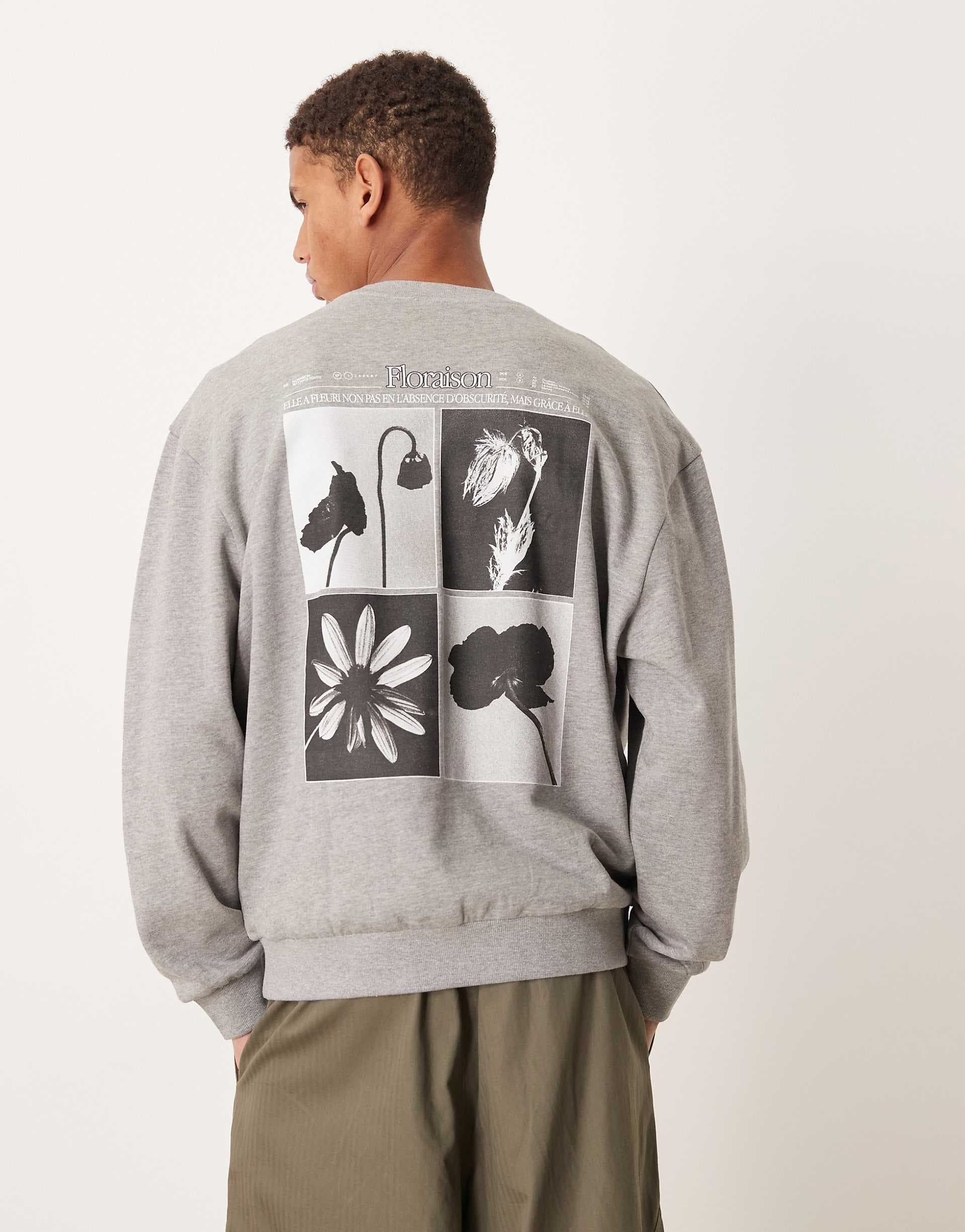 ASOS DESIGN sweatshirt with floral print in heather gray